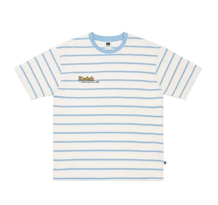 KODAK  |Stripes Unisex Street Style U-Neck Cotton Short Sleeves Logo