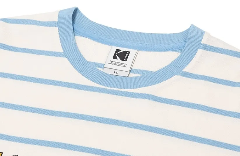 KODAK  |Stripes Unisex Street Style U-Neck Cotton Short Sleeves Logo