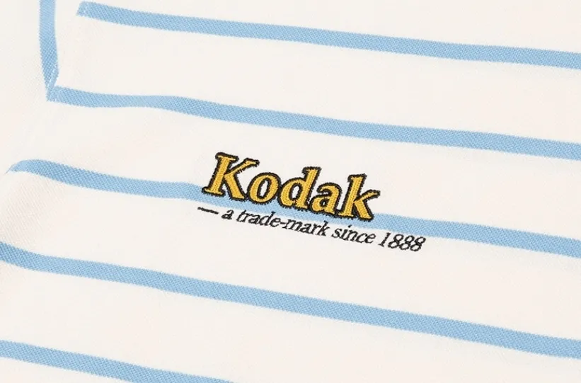 KODAK  |Stripes Unisex Street Style U-Neck Cotton Short Sleeves Logo