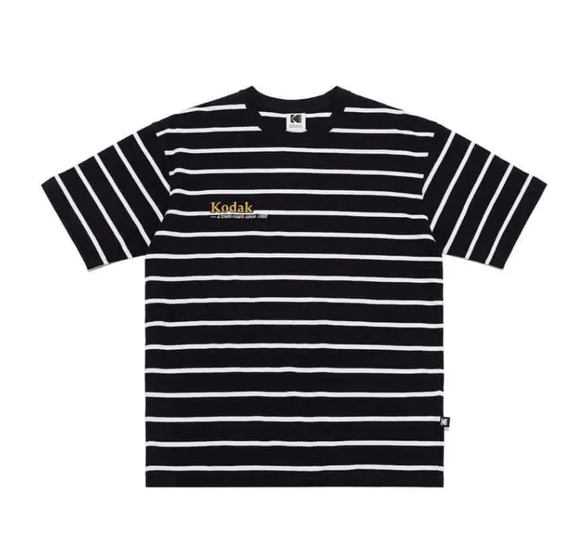 KODAK  |Stripes Unisex Street Style U-Neck Cotton Short Sleeves Logo