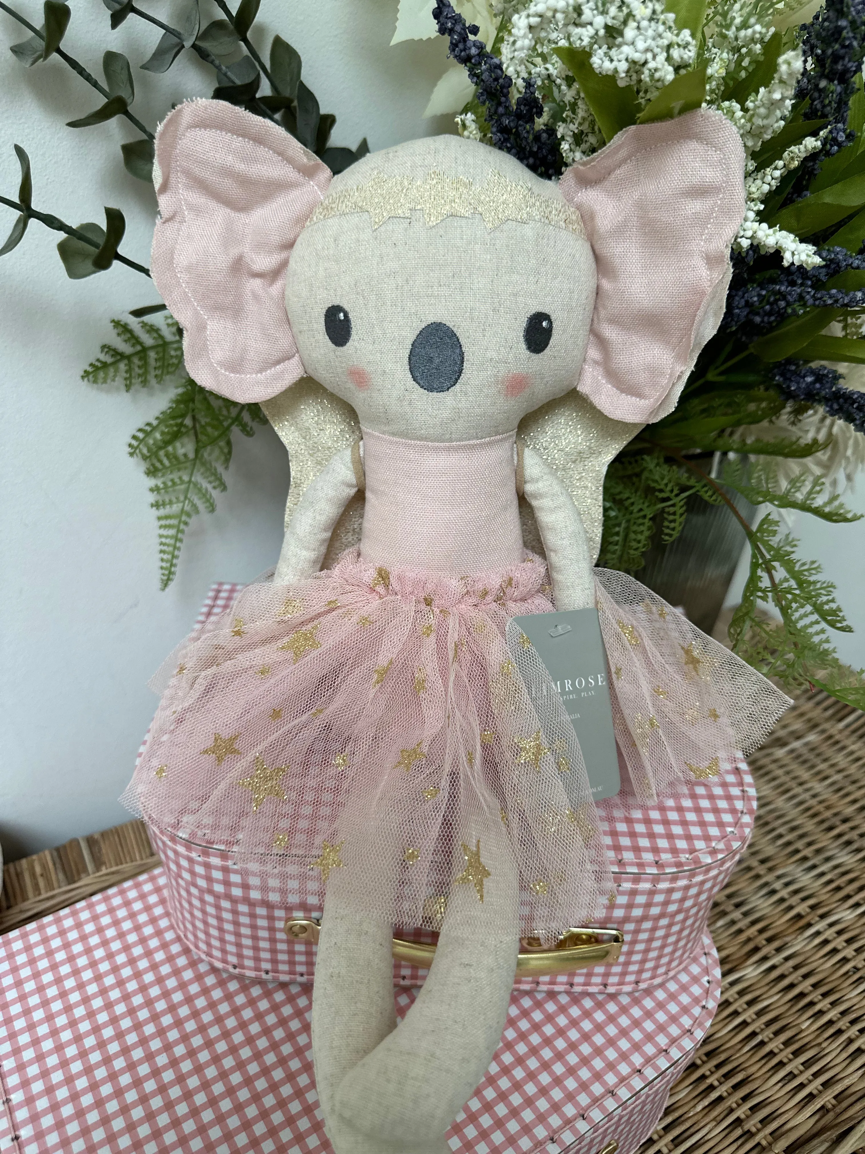 Large Koala Pink Gold Fairy Children's Doll with soft Blush & Gold Tulle Tutu