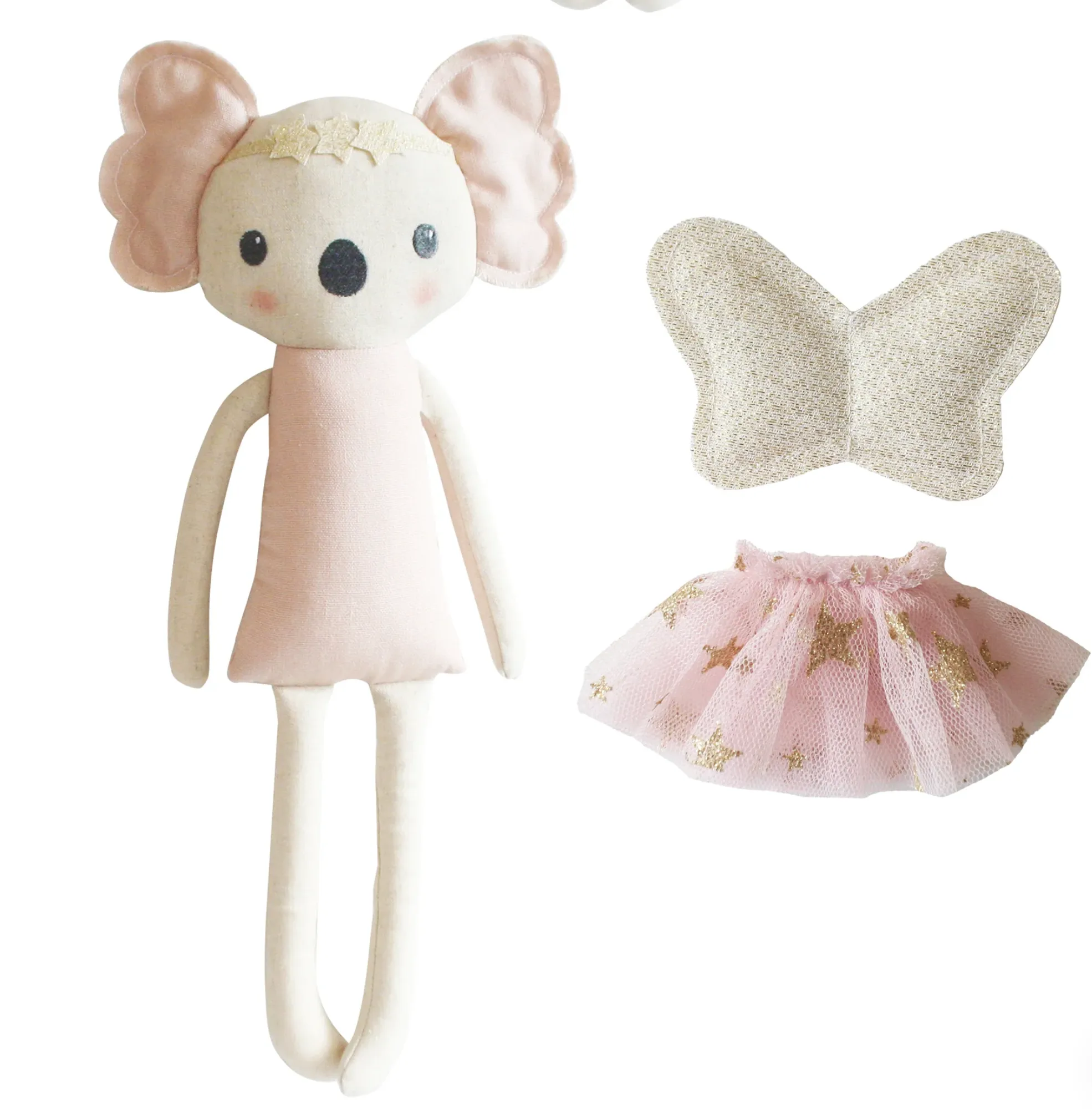 Large Koala Pink Gold Fairy Children's Doll with soft Blush & Gold Tulle Tutu