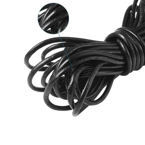 Leather Cord, Cowhide Leather Cord, Black, Round, 3mm