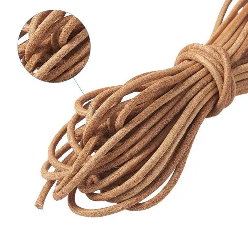 Leather Cord, Cowhide Leather Cord, Tan, Round, 2mm