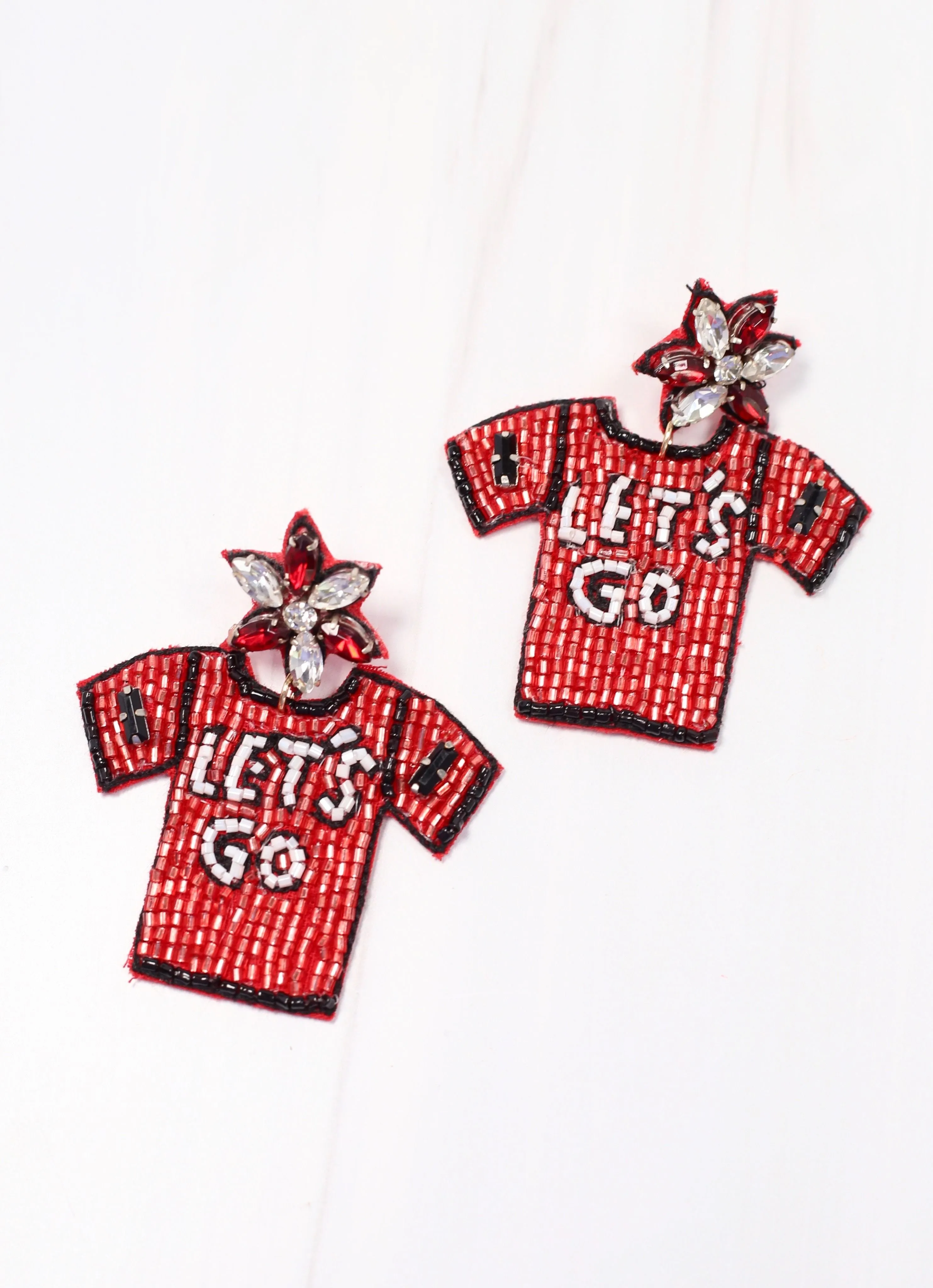 Let's Go Jersey Beaded Earring RED BLACK