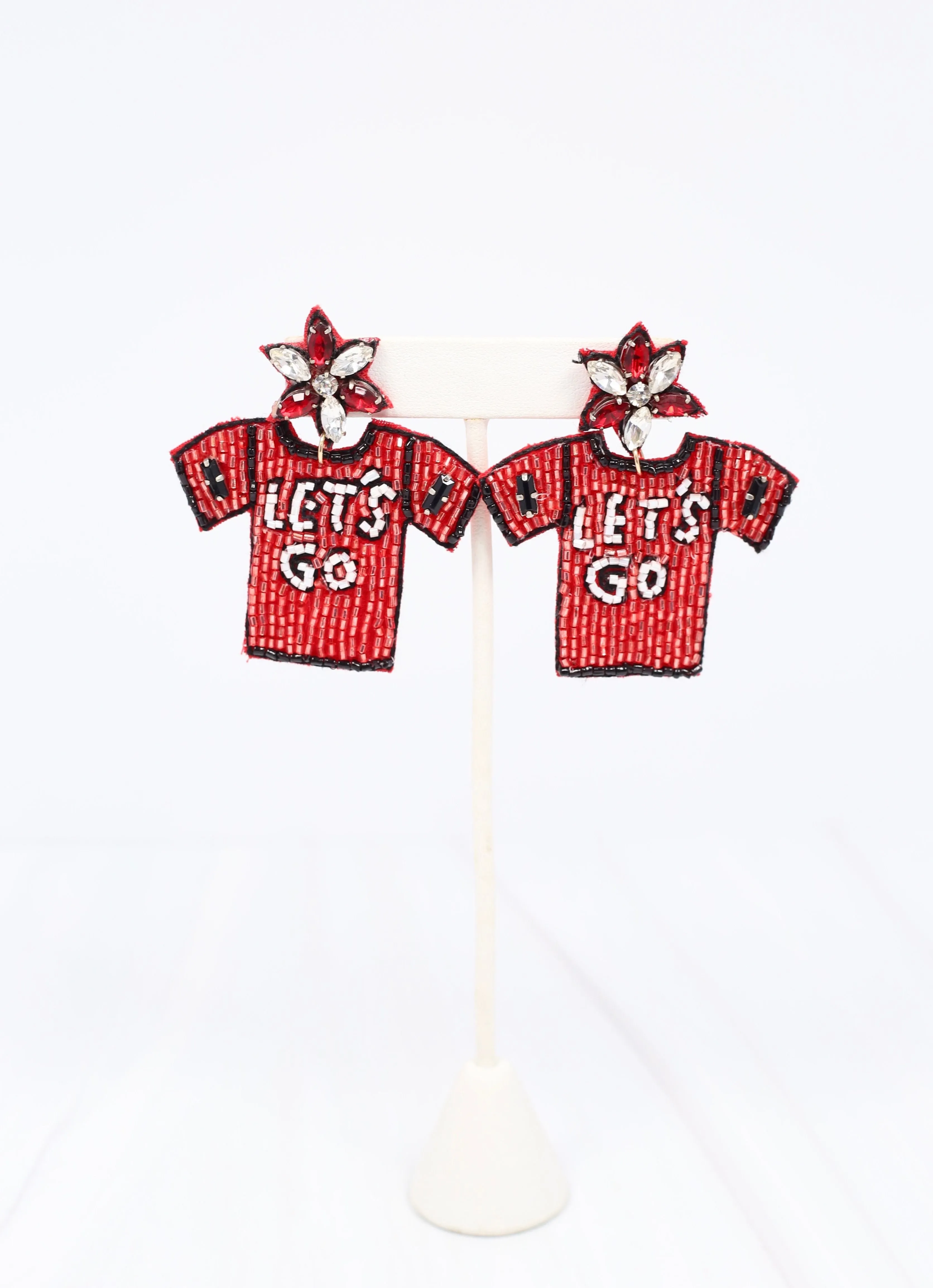 Let's Go Jersey Beaded Earring RED BLACK