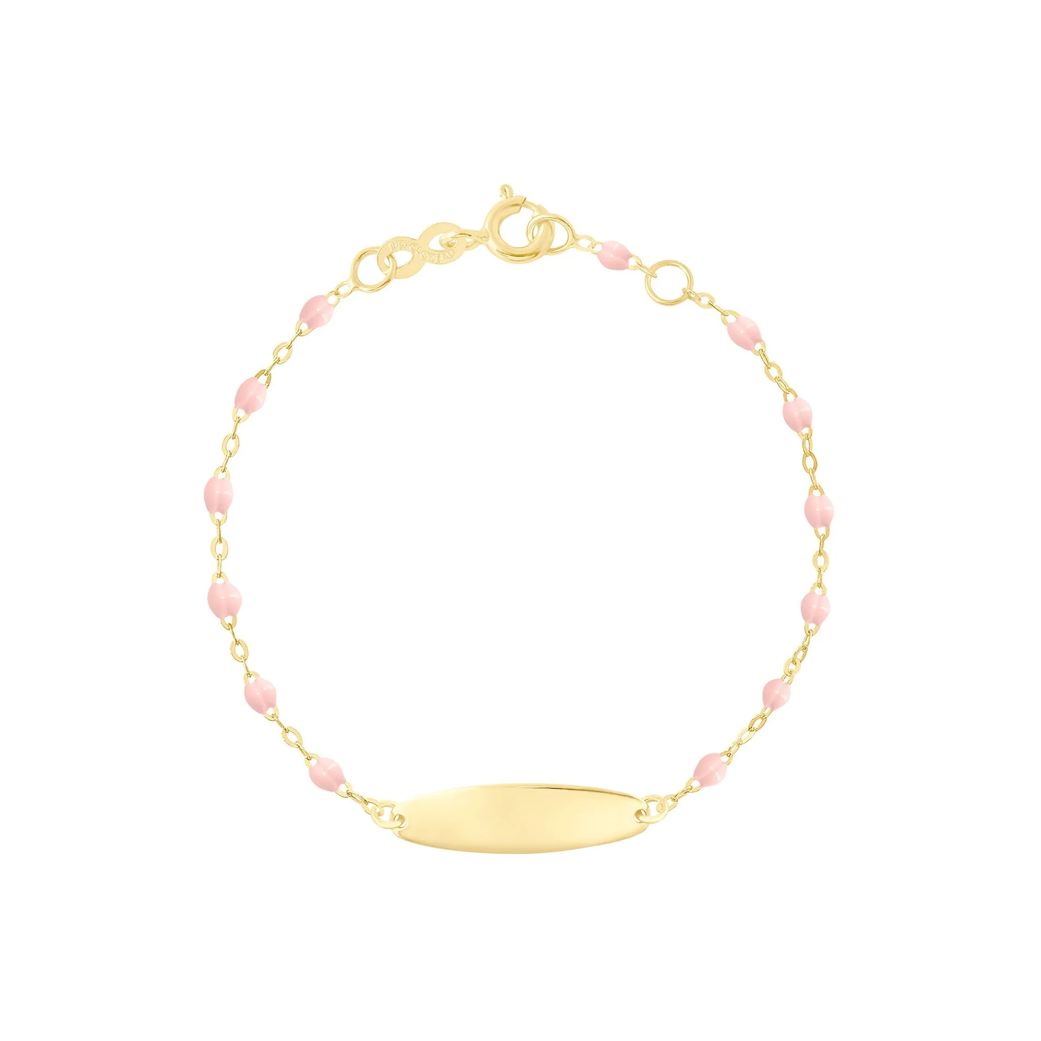 Little Gigi Baby Pink bracelet, Oval plaque, Yellow Gold, 5.1