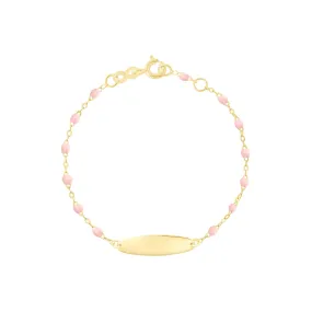 Little Gigi Baby Pink bracelet, Oval plaque, Yellow Gold, 5.1