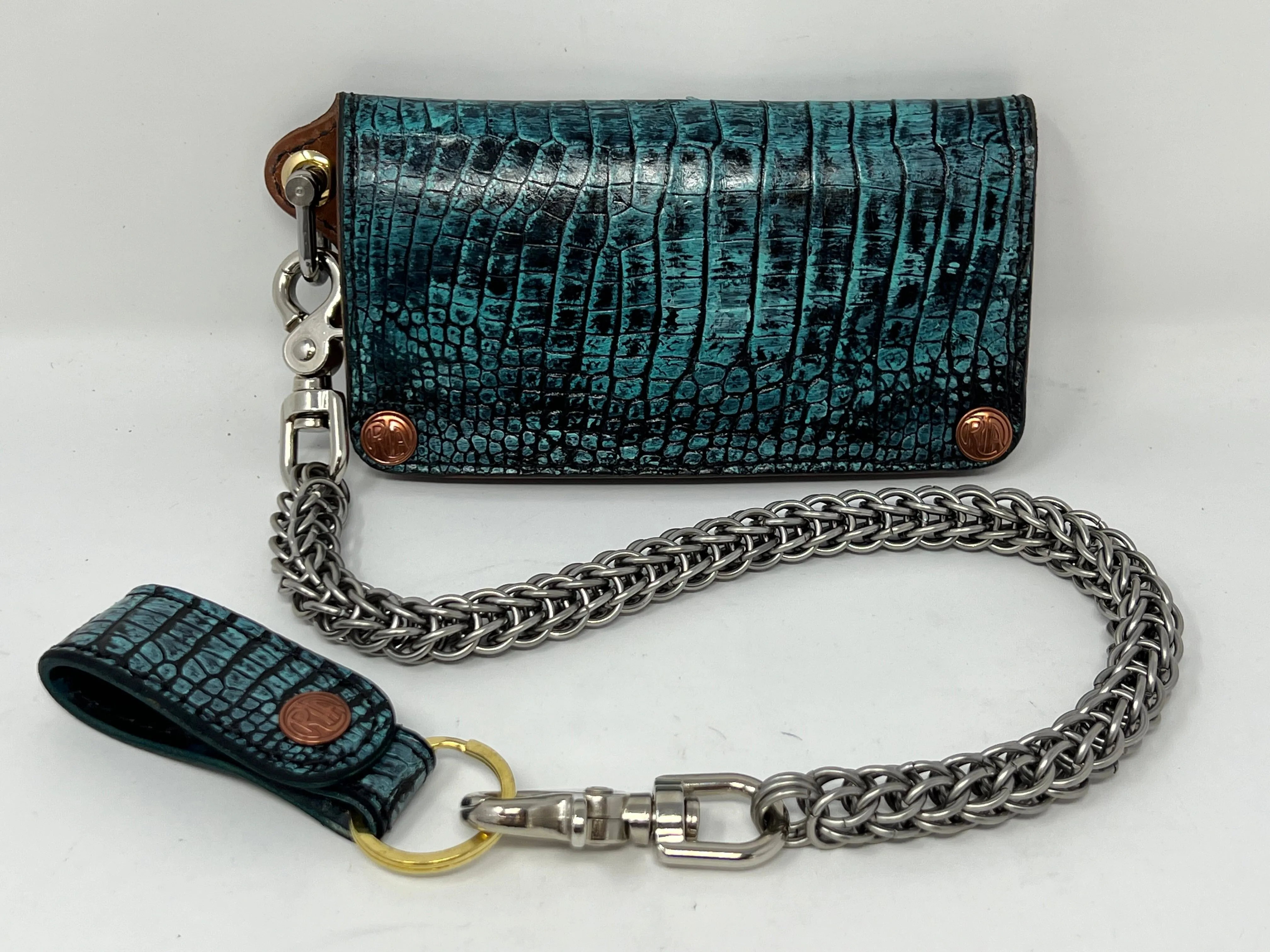 Long Biker Chain Wallet - Antique Agua Alligator