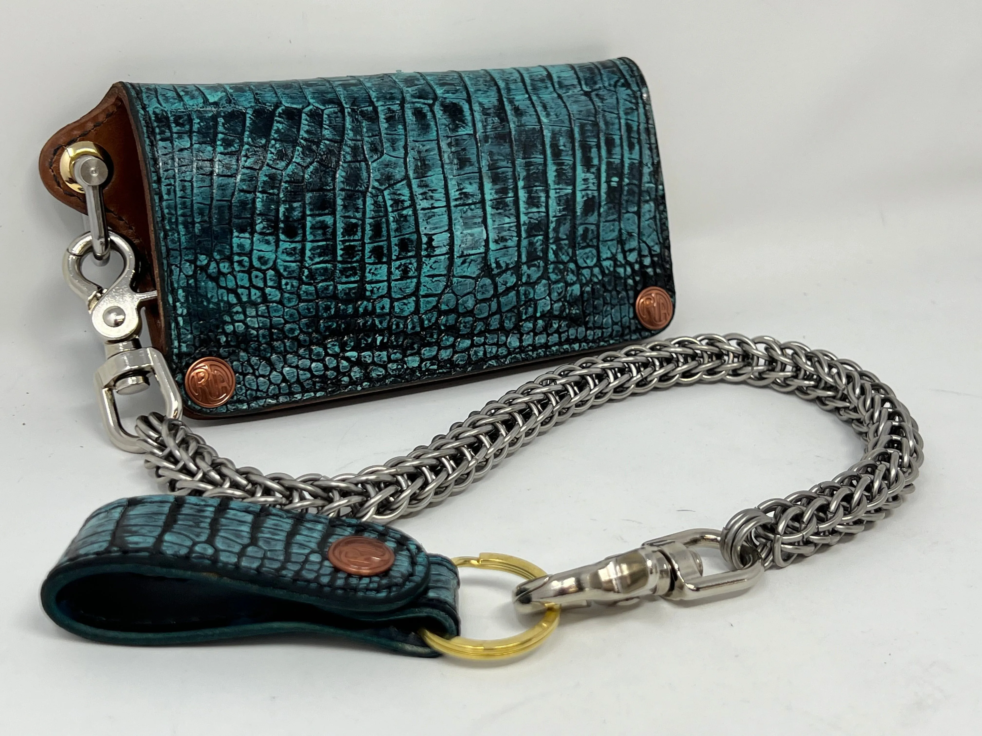 Long Biker Chain Wallet - Antique Agua Alligator