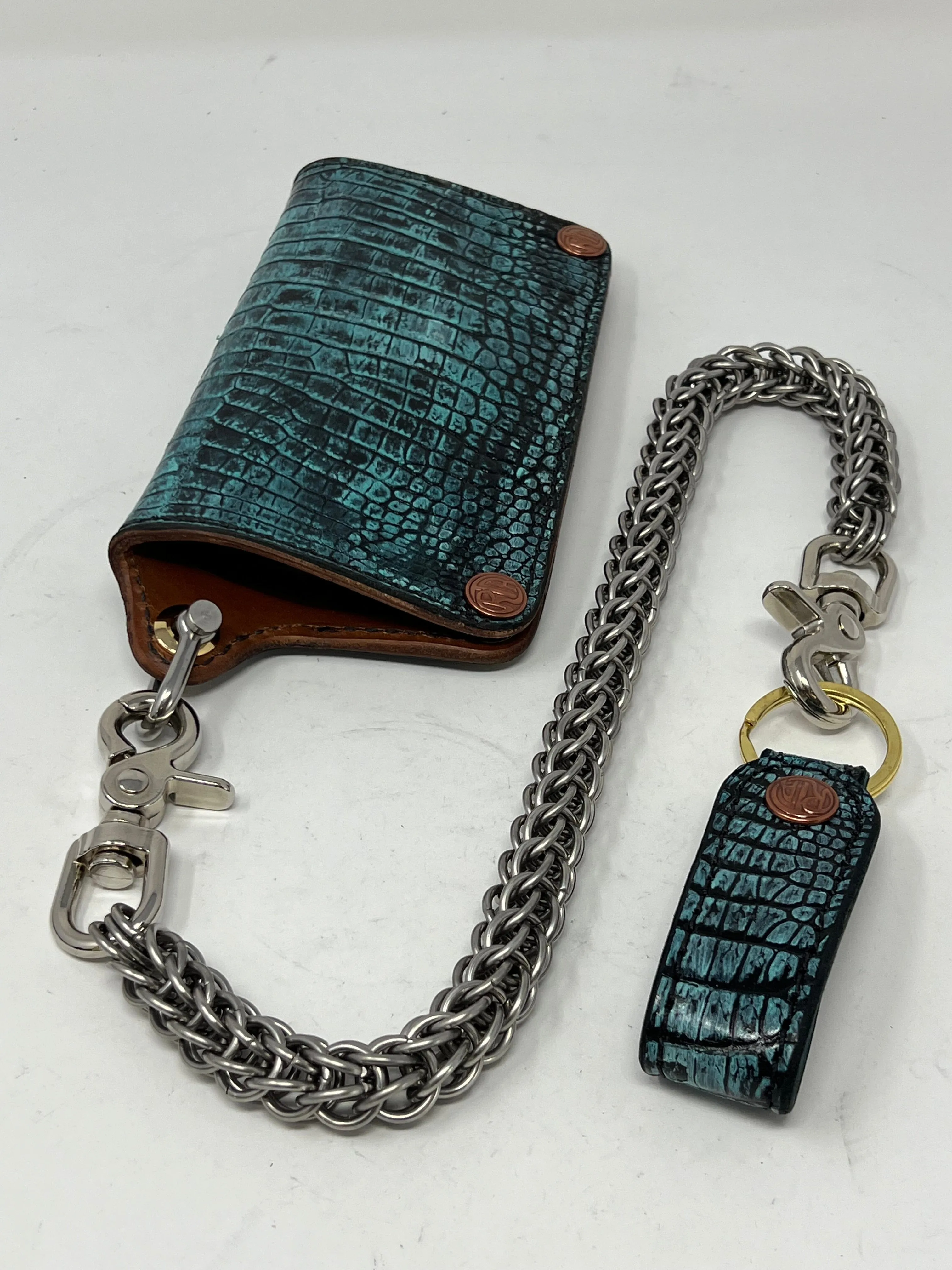 Long Biker Chain Wallet - Antique Agua Alligator