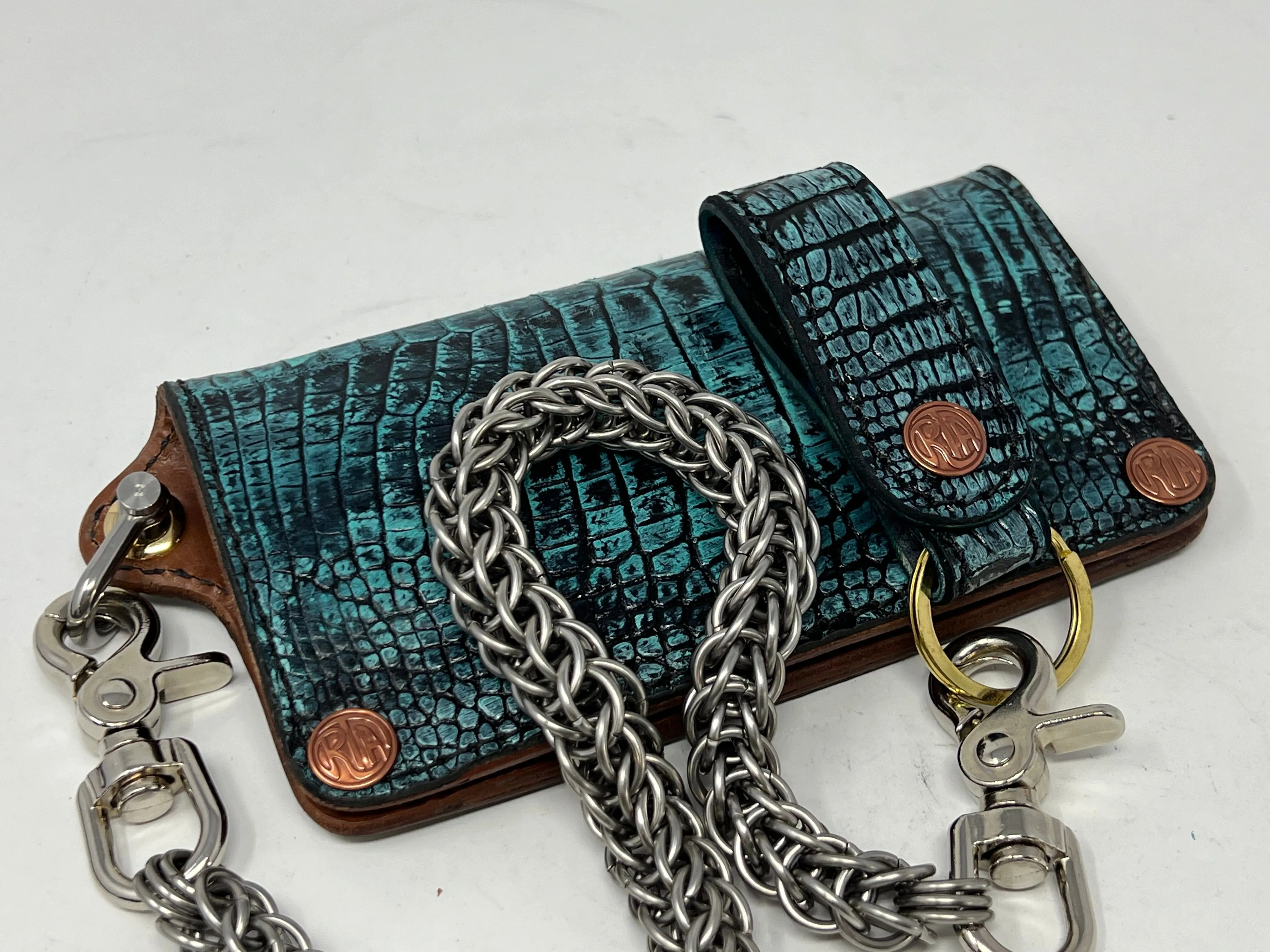 Long Biker Chain Wallet - Antique Agua Alligator