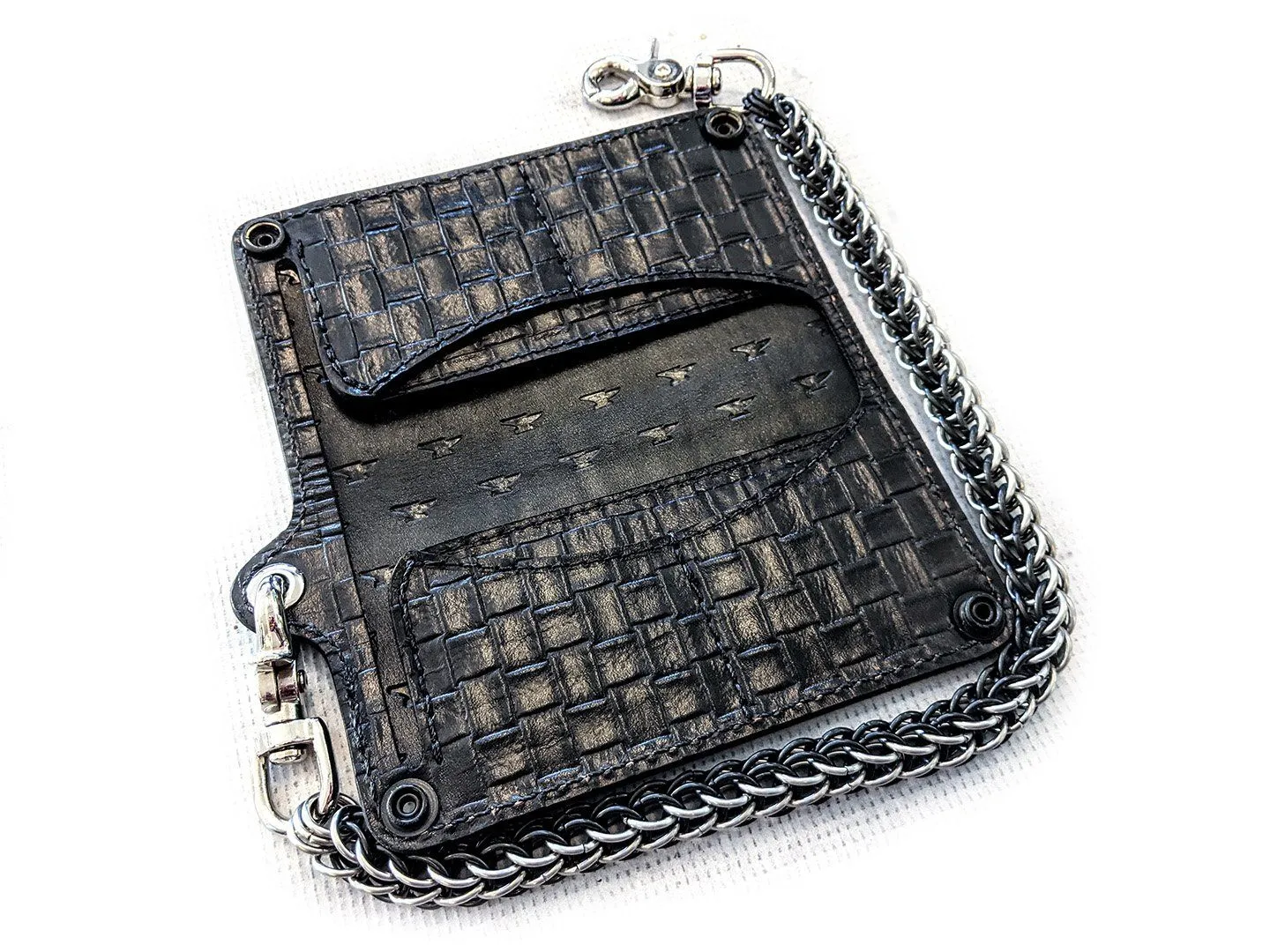 Long Biker Wallet - Black Basket Weave