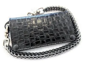 Long Biker Wallet - Black Basket Weave