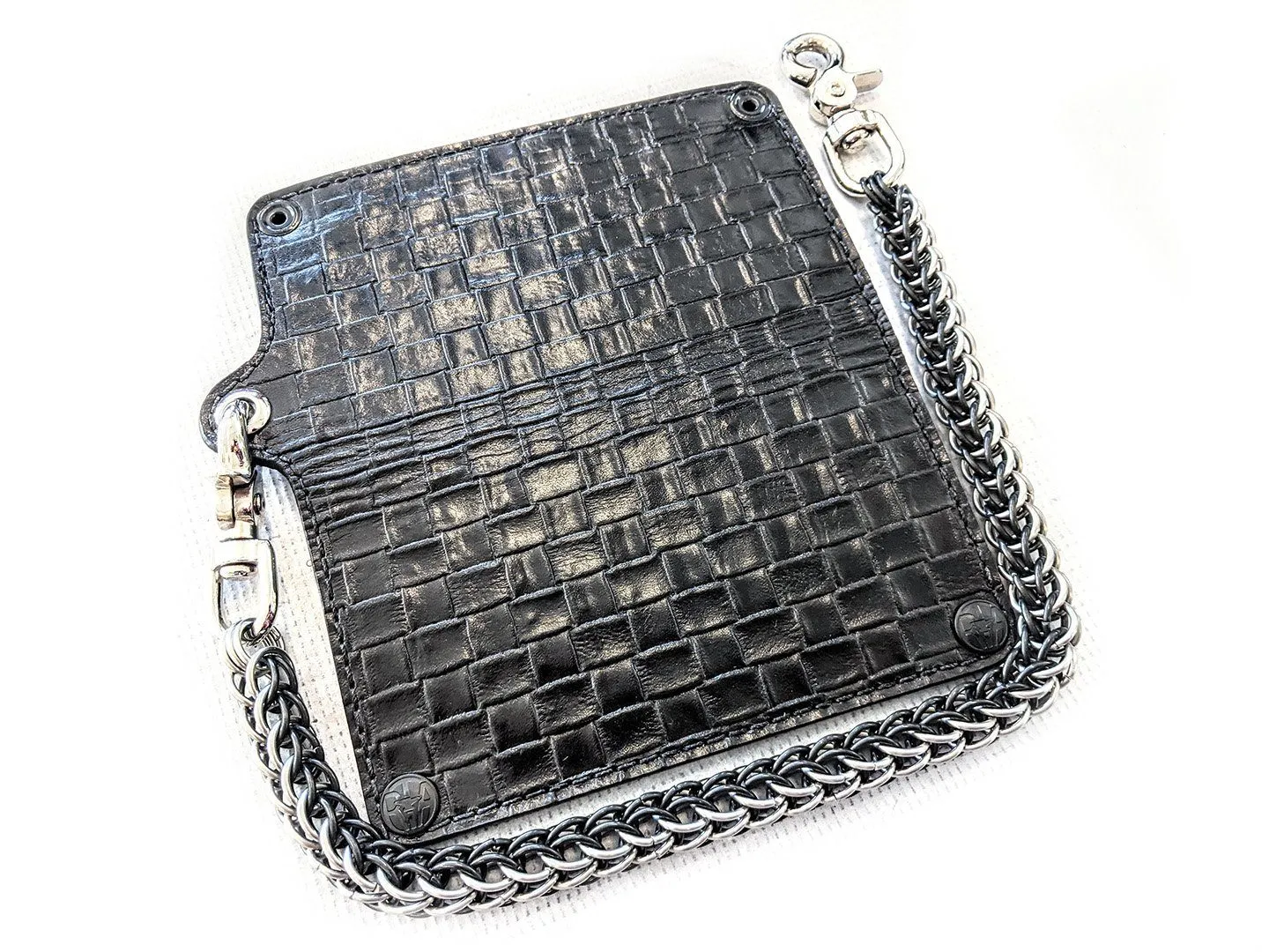 Long Biker Wallet - Black Basket Weave