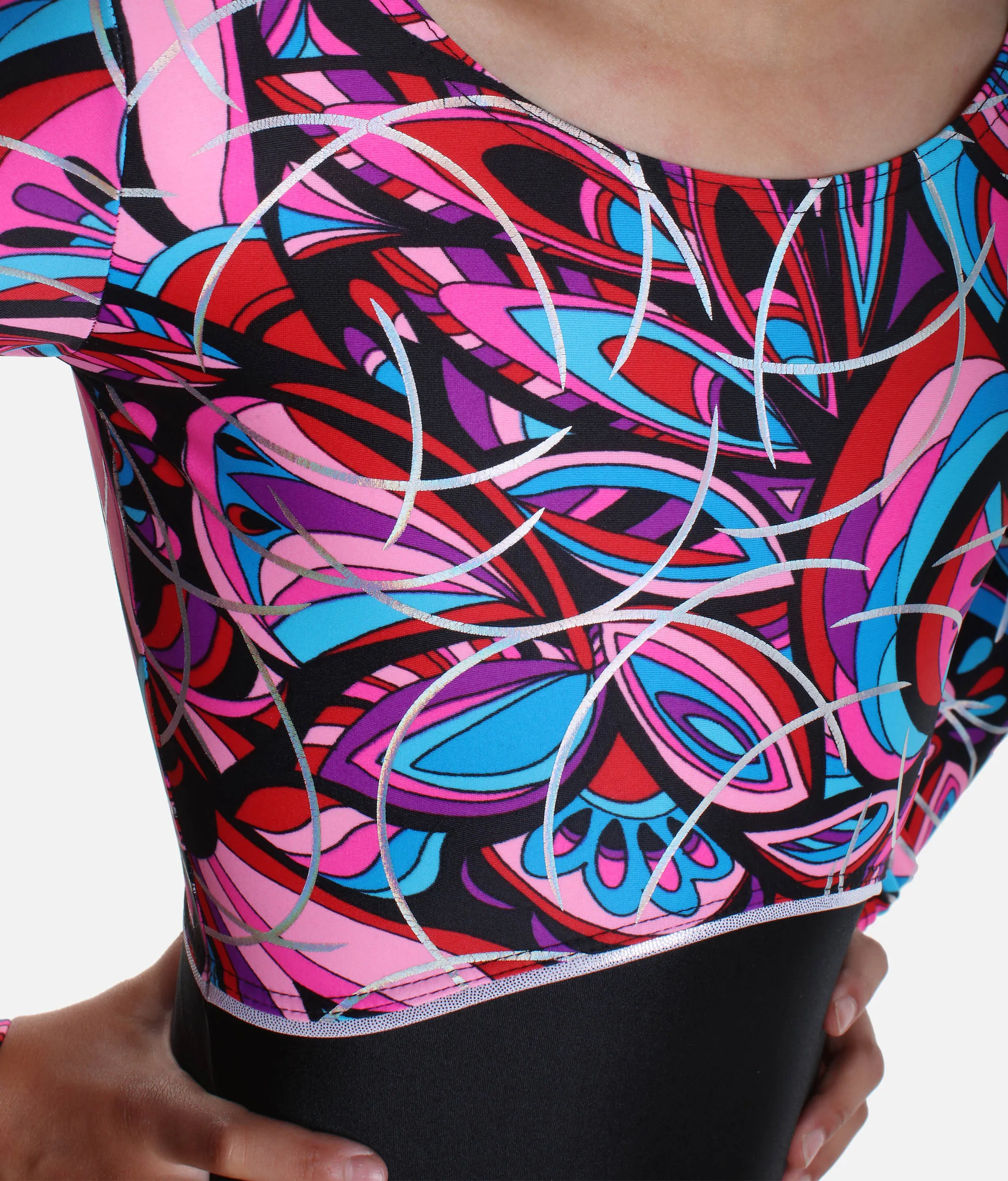 Long Sleeve Gymnastics Leotard, Floral Print - 27895