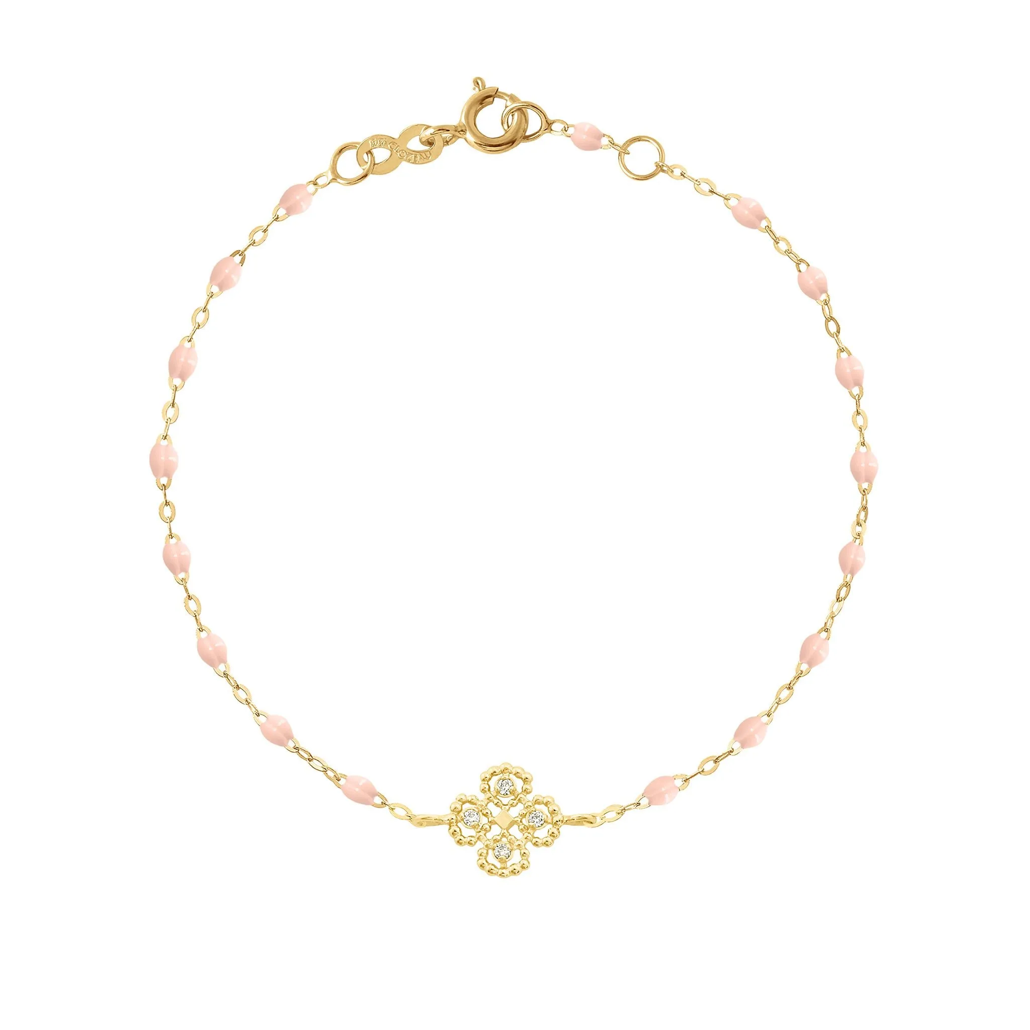 Lucky Clover Classic Gigi Baby Pink diamond Bracelet, Yellow Gold, 6.7