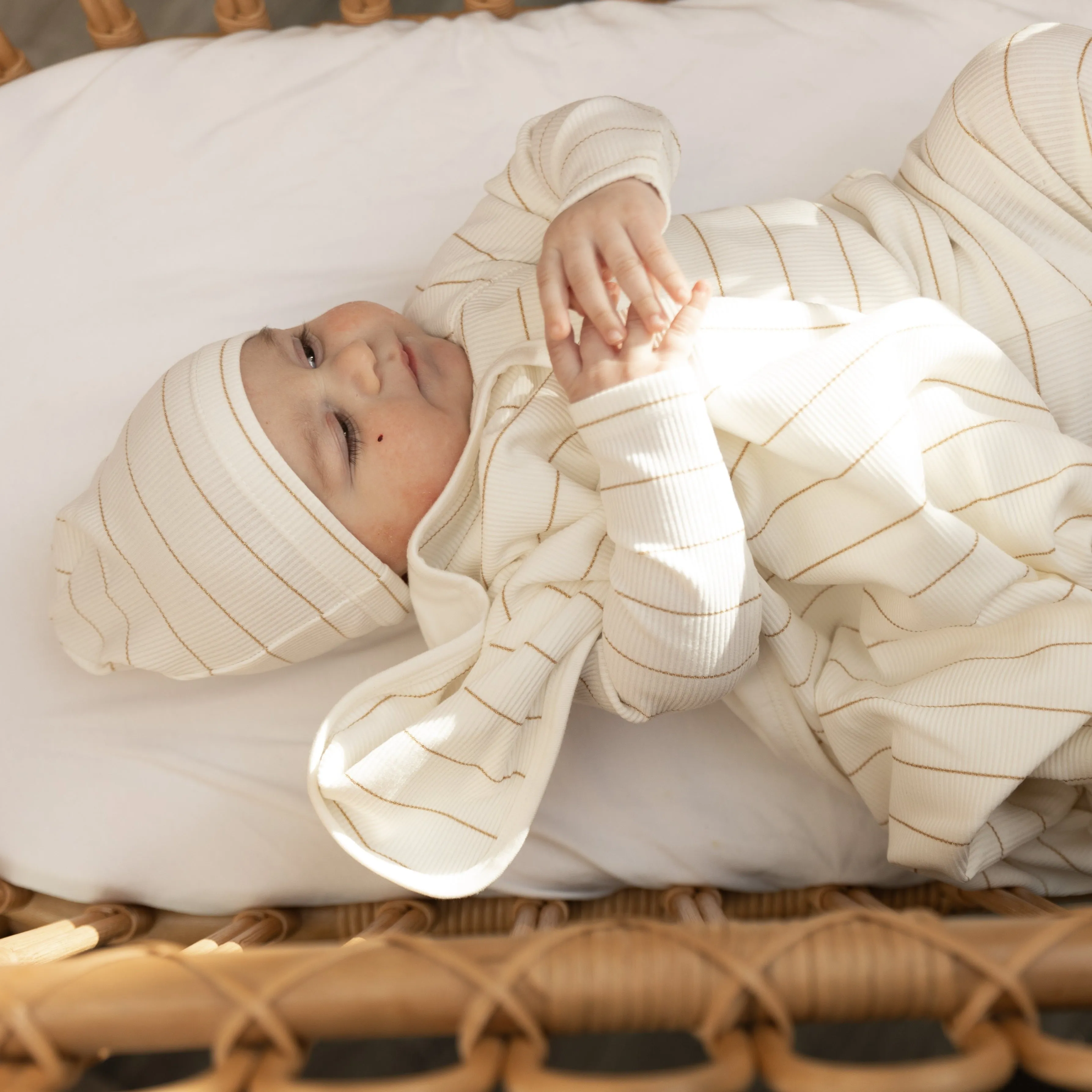 Lux White/Gold Stripe Layette Set