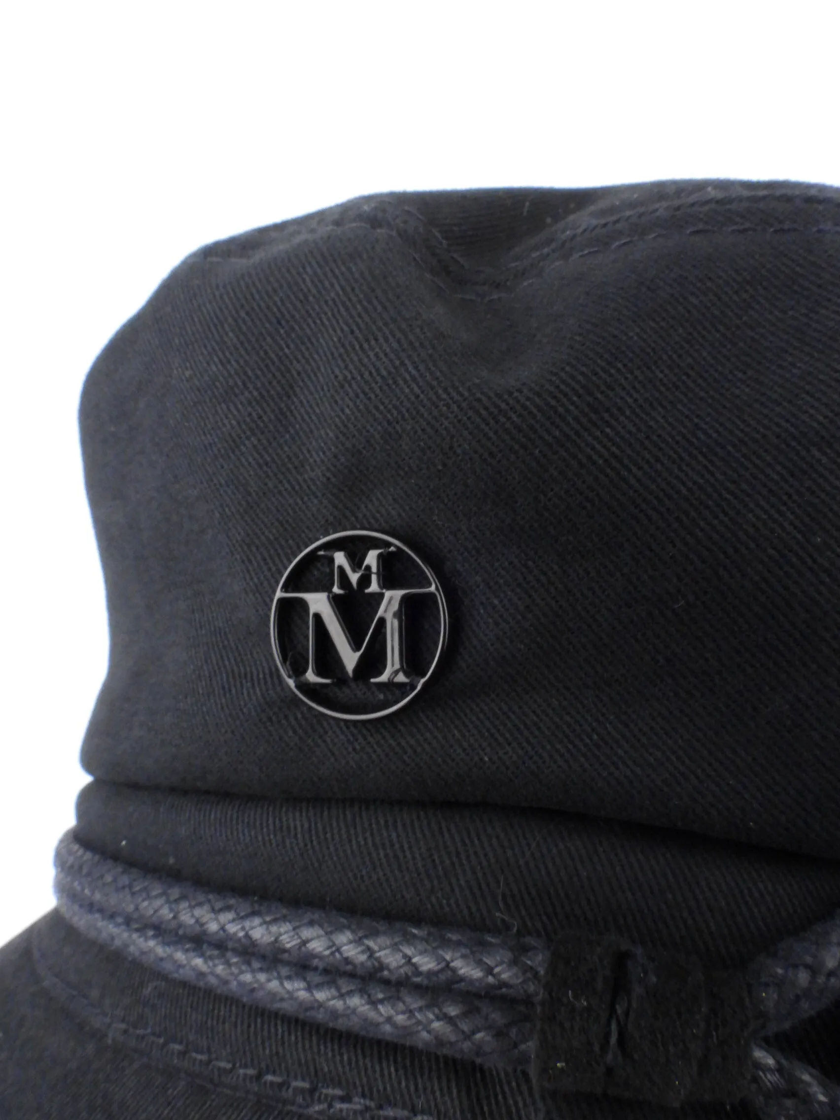 Maison Michel Paris Black Cotton and Leather New Abby Cap - S