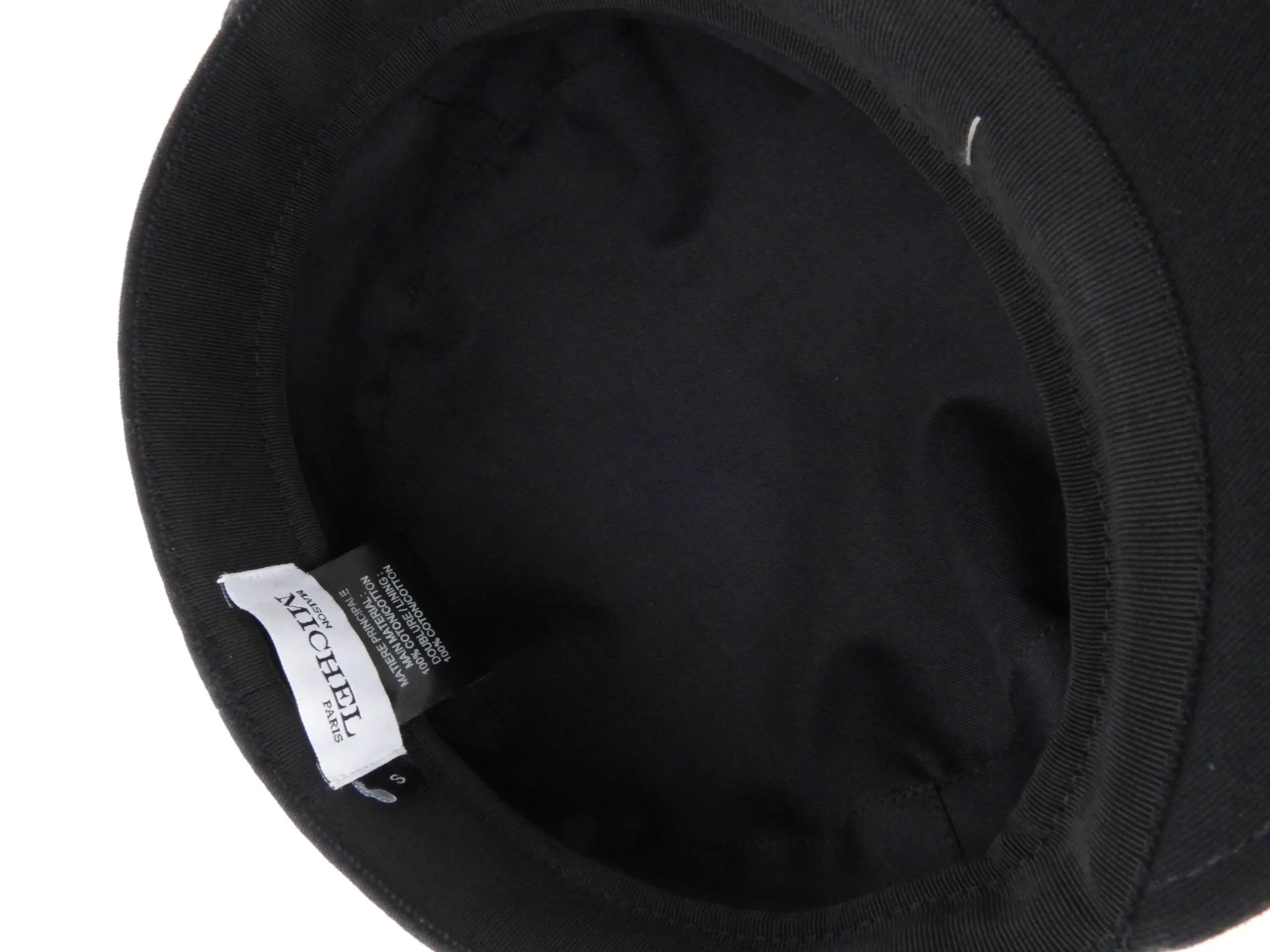 Maison Michel Paris Black Cotton and Leather New Abby Cap - S