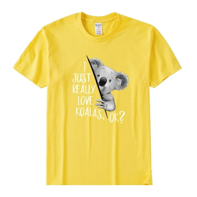 Men's Casual 90s Style I Just Really Love Koalas Ok Printed Cotton T-Shirt