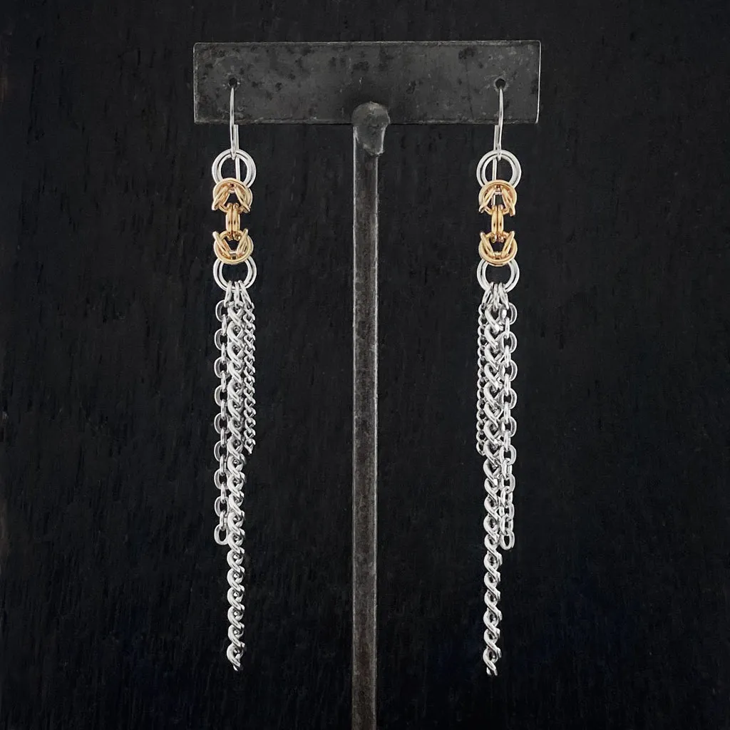 METAL Long Chainmaille Byzantine Tassel Earrings