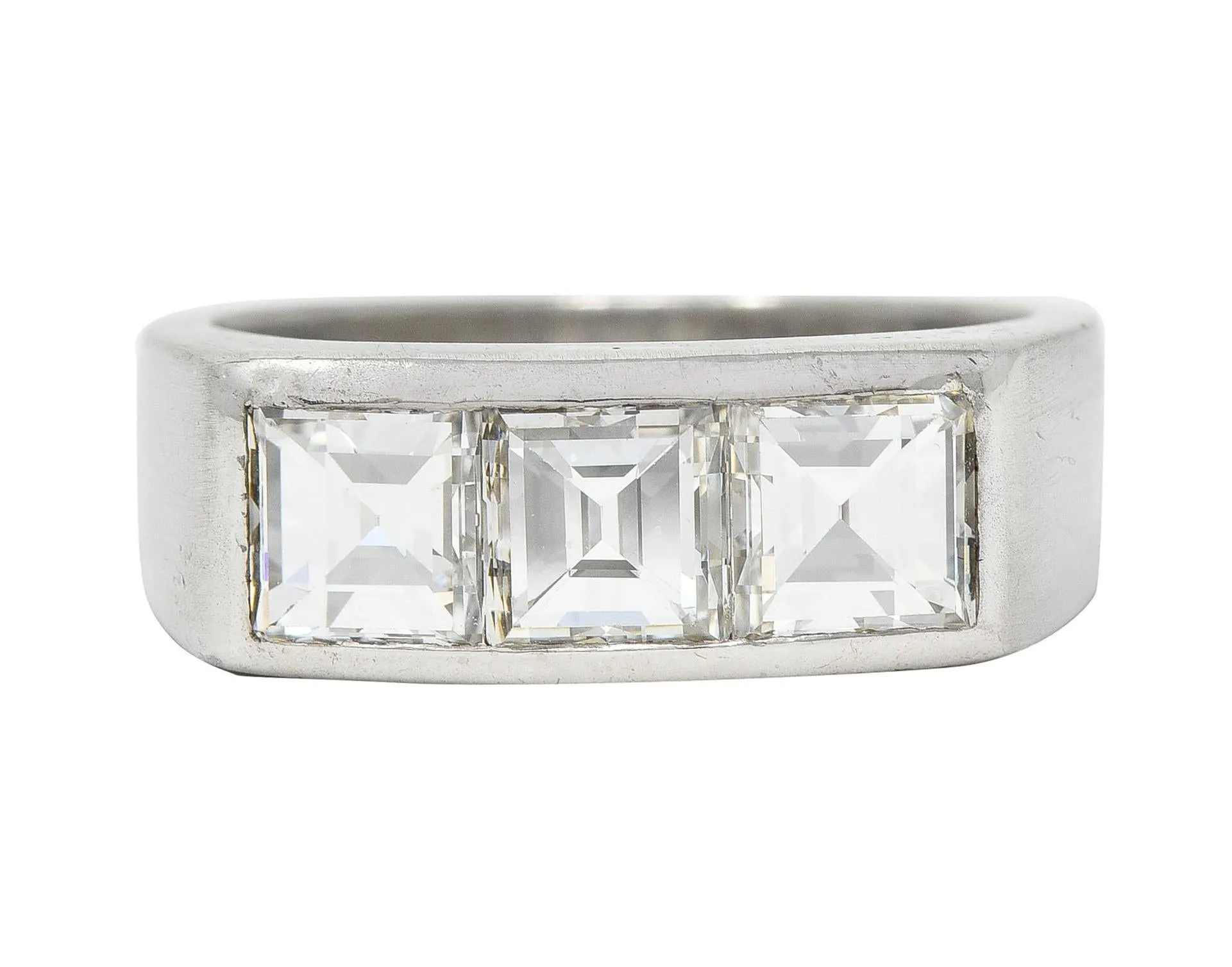 Mid-Century 2.82 CTW Step Cut Diamond Platinum Unisex Vintage Channel Band 1950s Ring