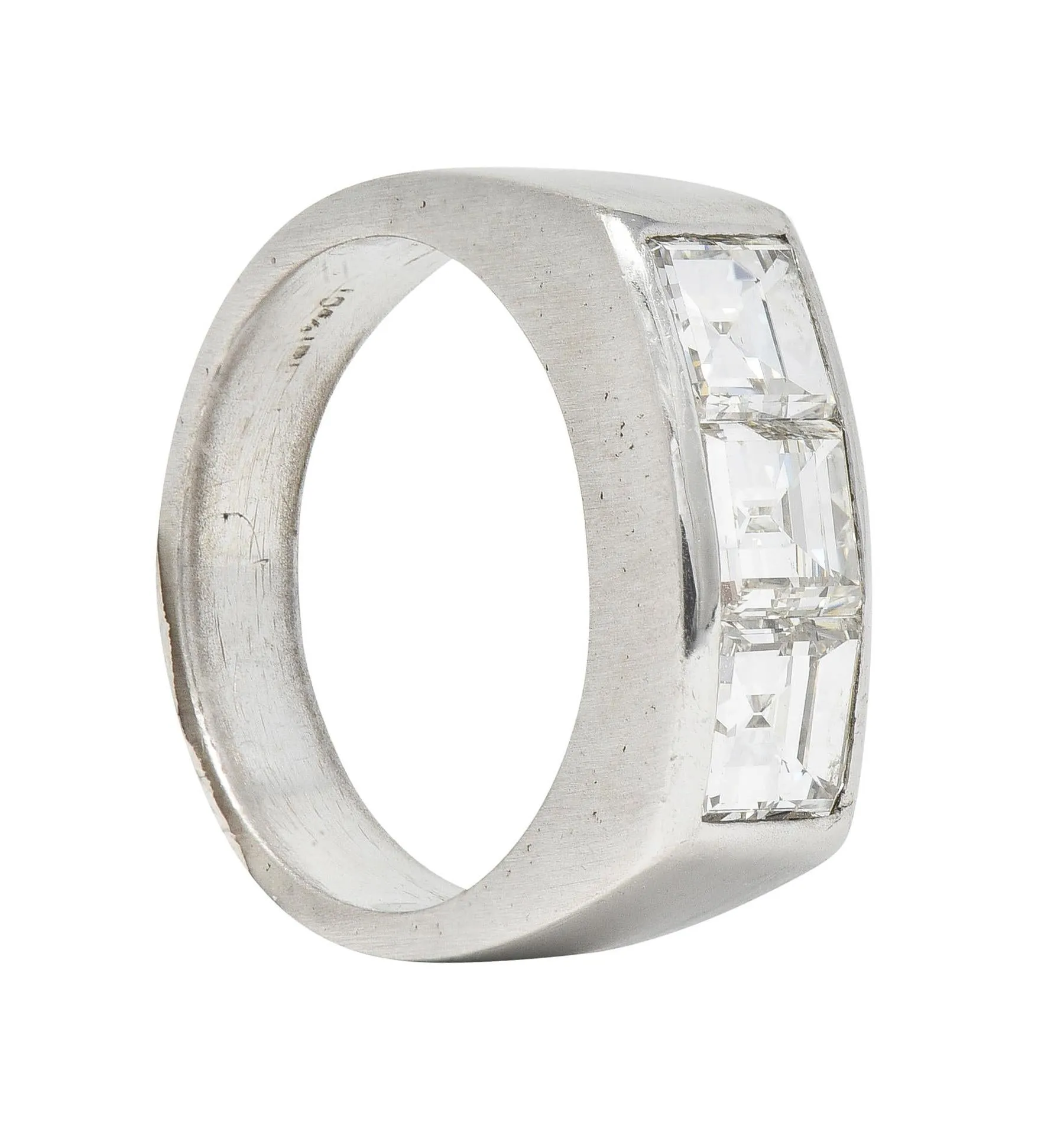 Mid-Century 2.82 CTW Step Cut Diamond Platinum Unisex Vintage Channel Band 1950s Ring