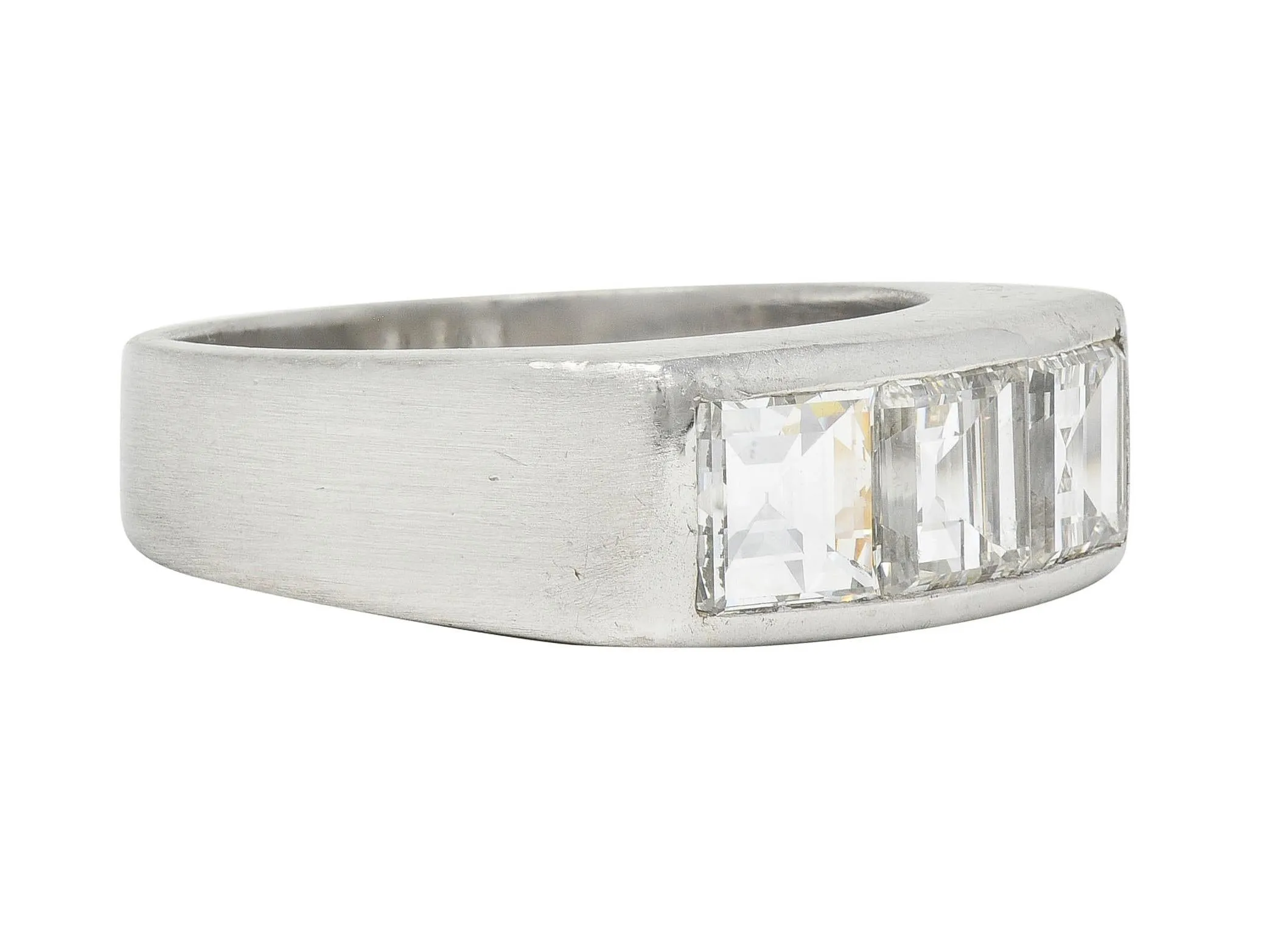 Mid-Century 2.82 CTW Step Cut Diamond Platinum Unisex Vintage Channel Band 1950s Ring