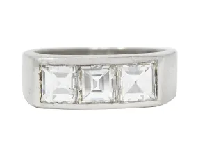 Mid-Century 2.82 CTW Step Cut Diamond Platinum Unisex Vintage Channel Band 1950s Ring