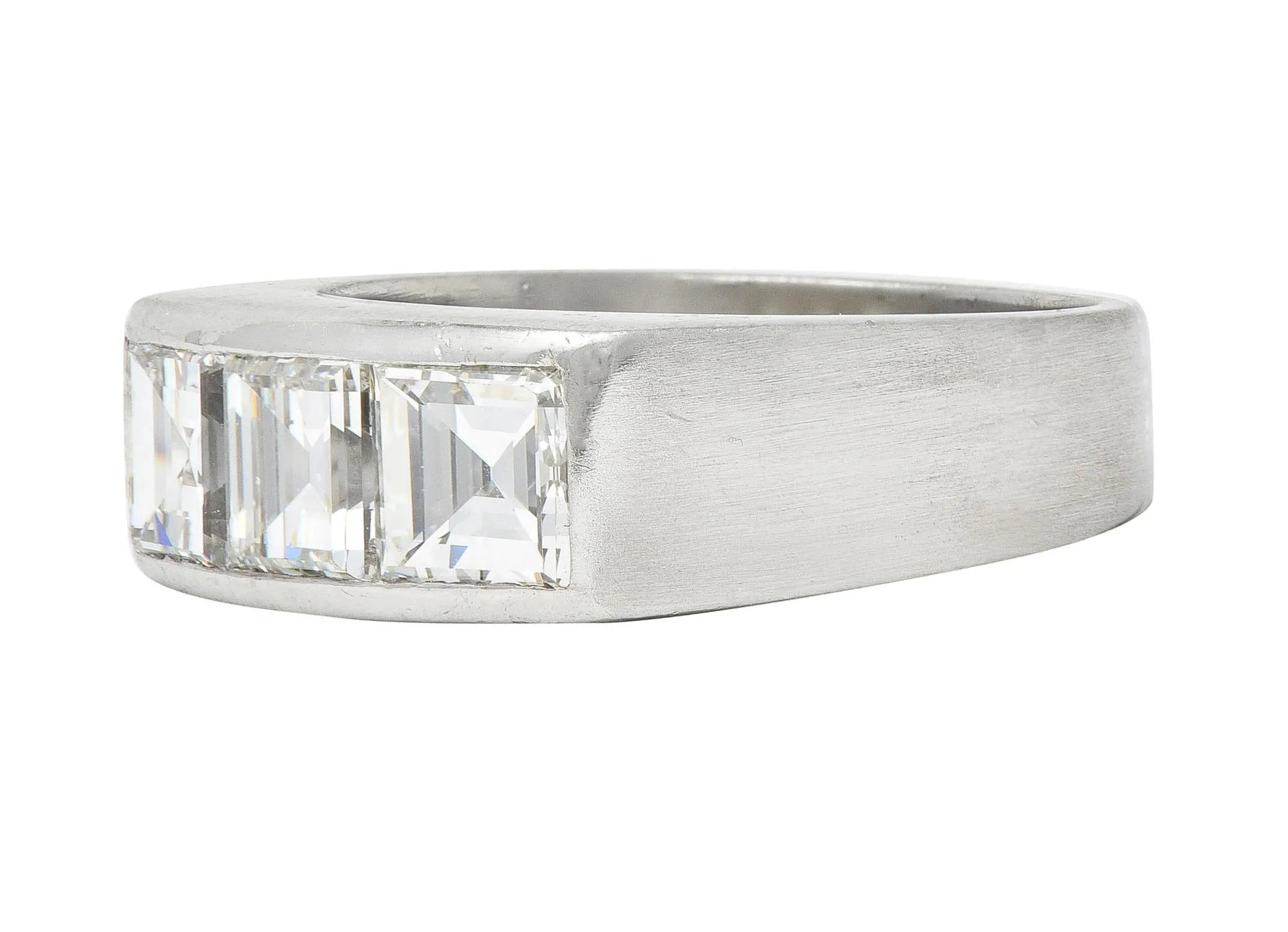 Mid-Century 2.82 CTW Step Cut Diamond Platinum Unisex Vintage Channel Band 1950s Ring