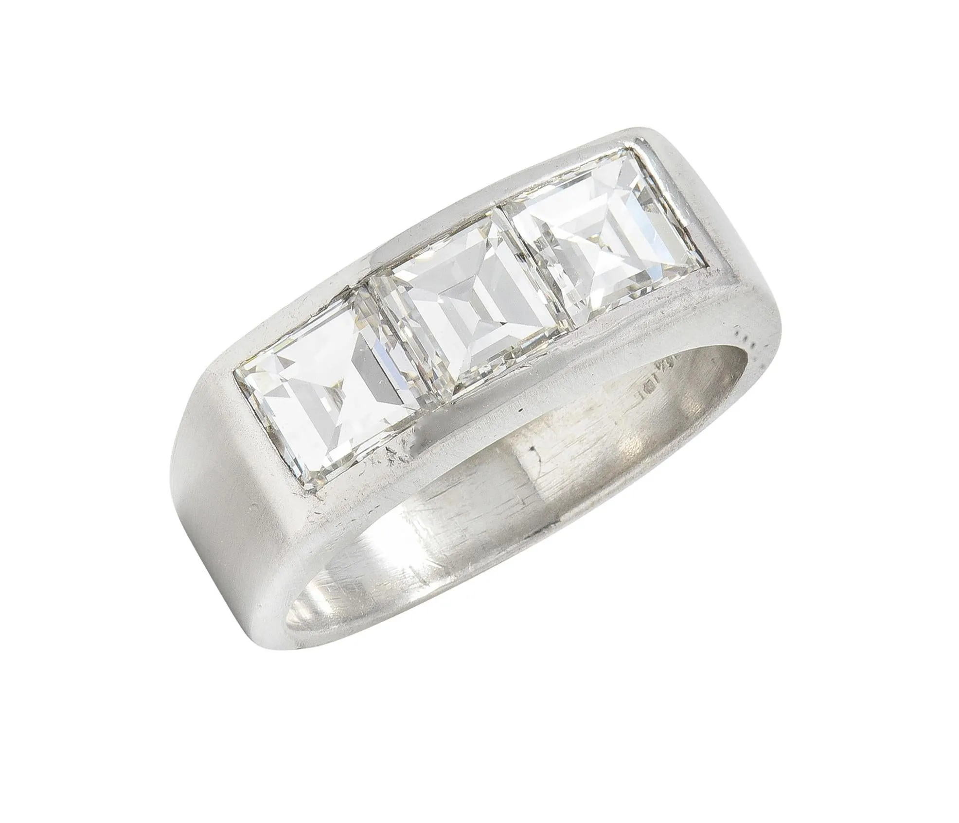 Mid-Century 2.82 CTW Step Cut Diamond Platinum Unisex Vintage Channel Band 1950s Ring