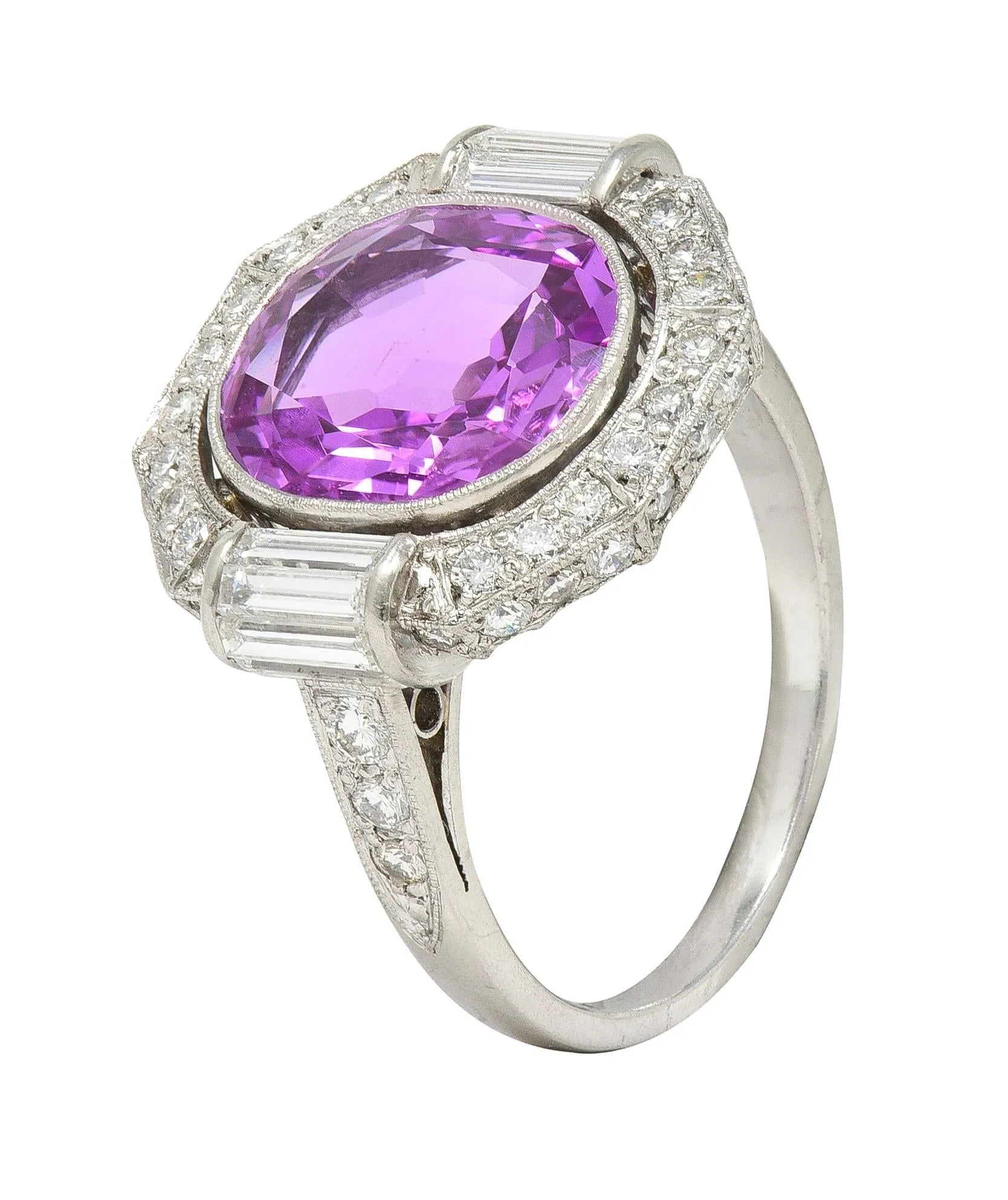 Mid-Century 6.64 CTW No Heat Ceylon Pink Sapphire Diamond Platinum Vintage Cluster Ring AGL