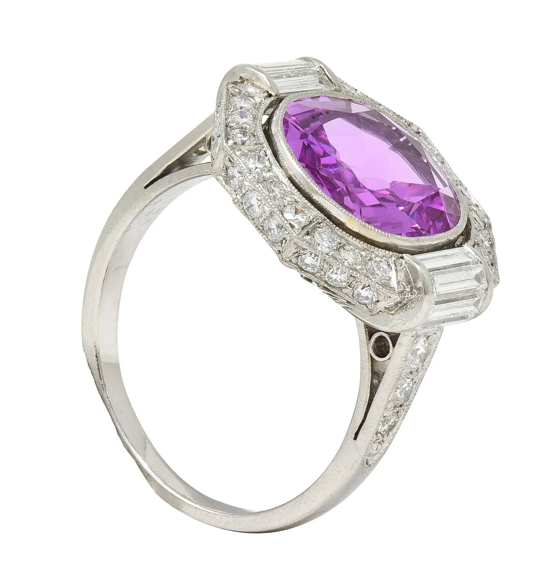 Mid-Century 6.64 CTW No Heat Ceylon Pink Sapphire Diamond Platinum Vintage Cluster Ring AGL