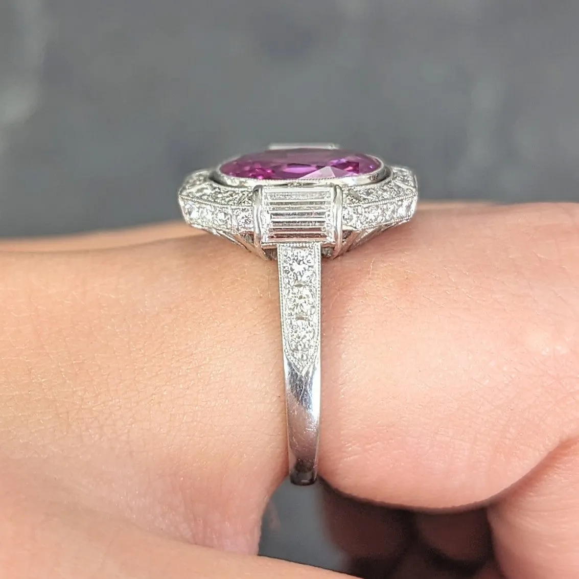 Mid-Century 6.64 CTW No Heat Ceylon Pink Sapphire Diamond Platinum Vintage Cluster Ring AGL