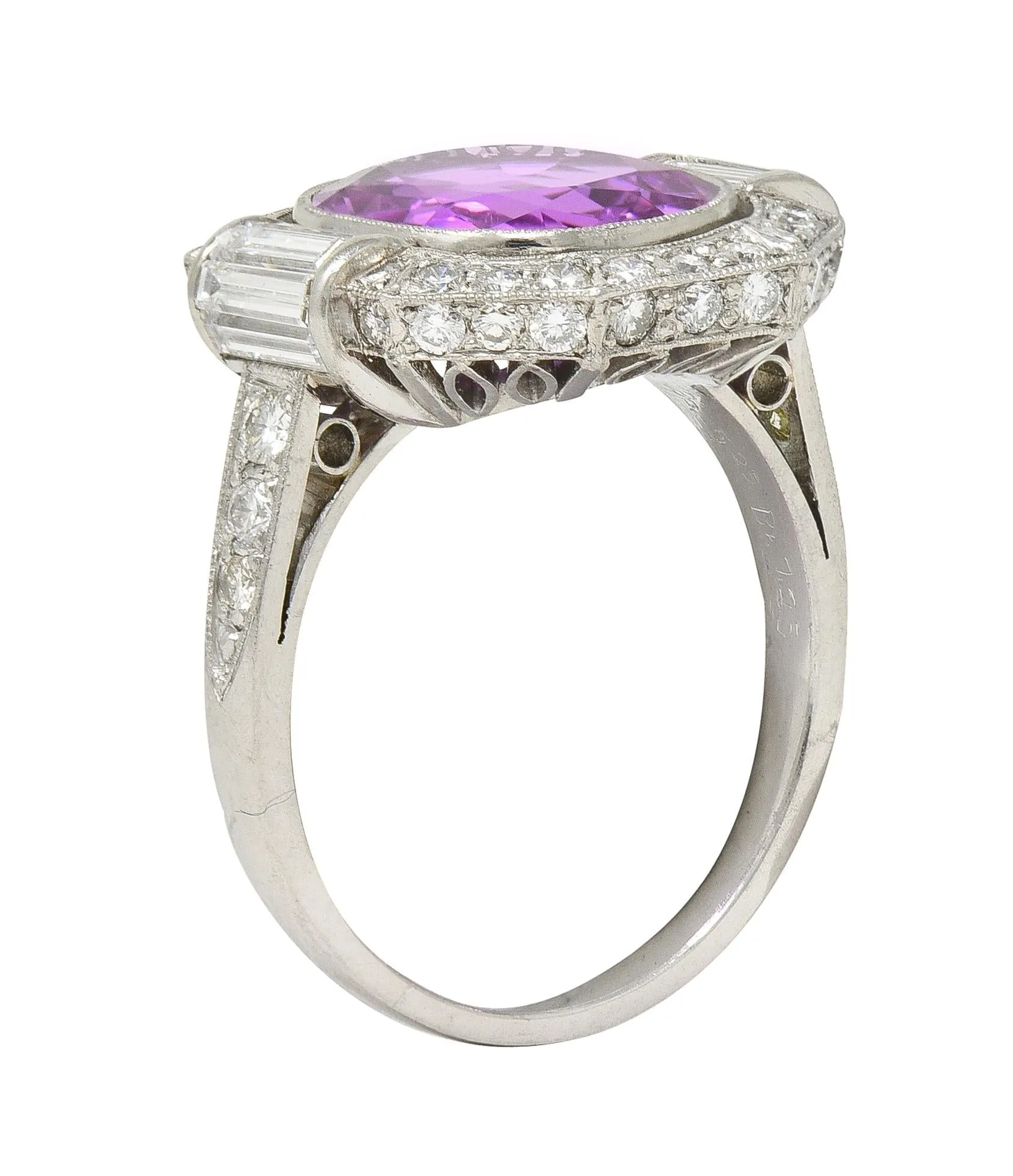 Mid-Century 6.64 CTW No Heat Ceylon Pink Sapphire Diamond Platinum Vintage Cluster Ring AGL