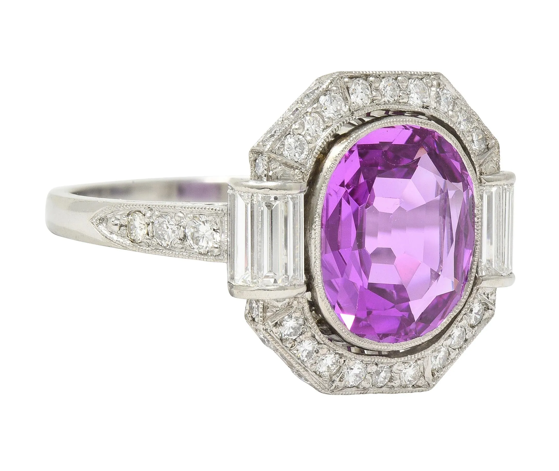 Mid-Century 6.64 CTW No Heat Ceylon Pink Sapphire Diamond Platinum Vintage Cluster Ring AGL