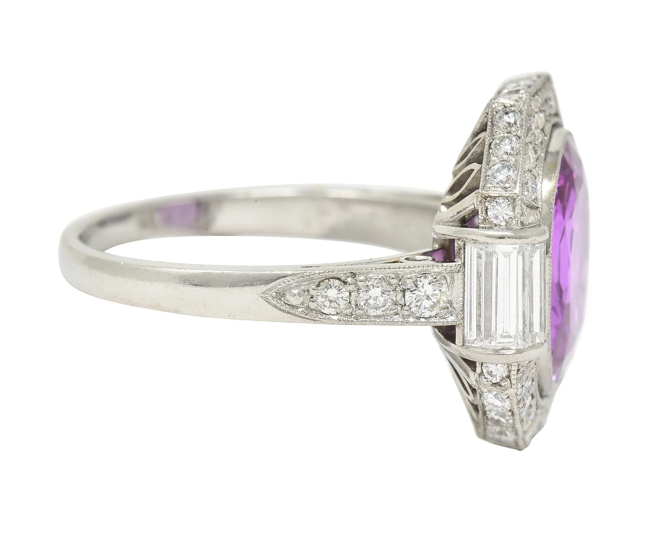 Mid-Century 6.64 CTW No Heat Ceylon Pink Sapphire Diamond Platinum Vintage Cluster Ring AGL