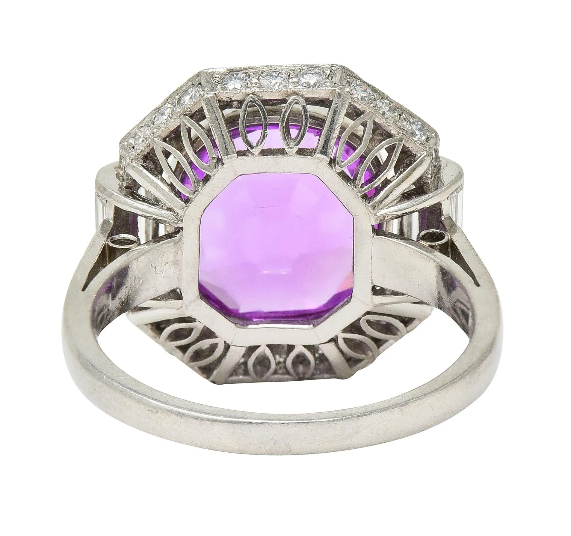 Mid-Century 6.64 CTW No Heat Ceylon Pink Sapphire Diamond Platinum Vintage Cluster Ring AGL