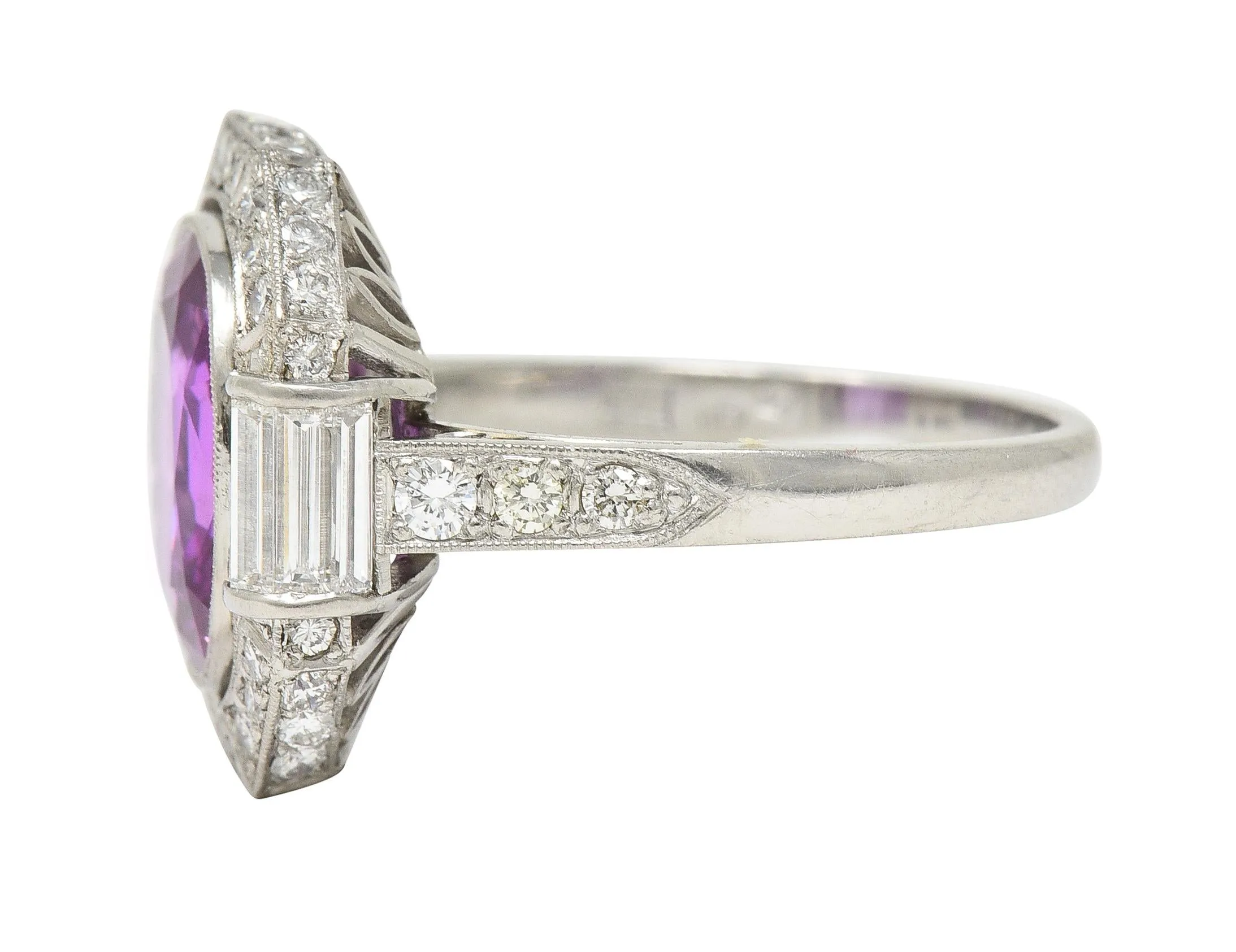 Mid-Century 6.64 CTW No Heat Ceylon Pink Sapphire Diamond Platinum Vintage Cluster Ring AGL