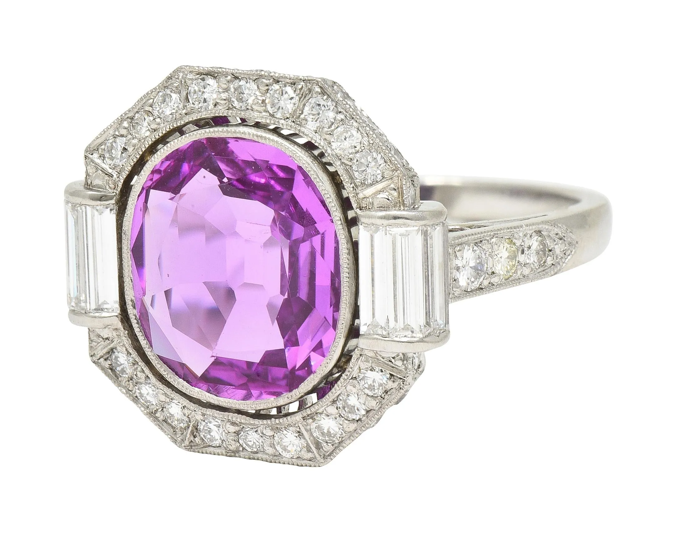 Mid-Century 6.64 CTW No Heat Ceylon Pink Sapphire Diamond Platinum Vintage Cluster Ring AGL