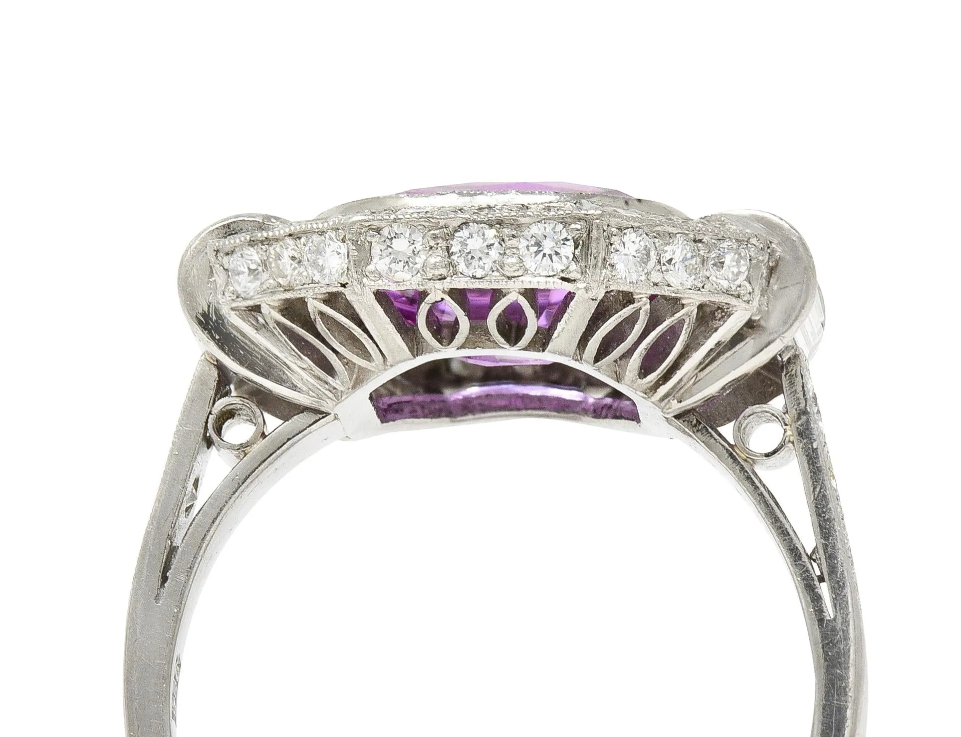 Mid-Century 6.64 CTW No Heat Ceylon Pink Sapphire Diamond Platinum Vintage Cluster Ring AGL