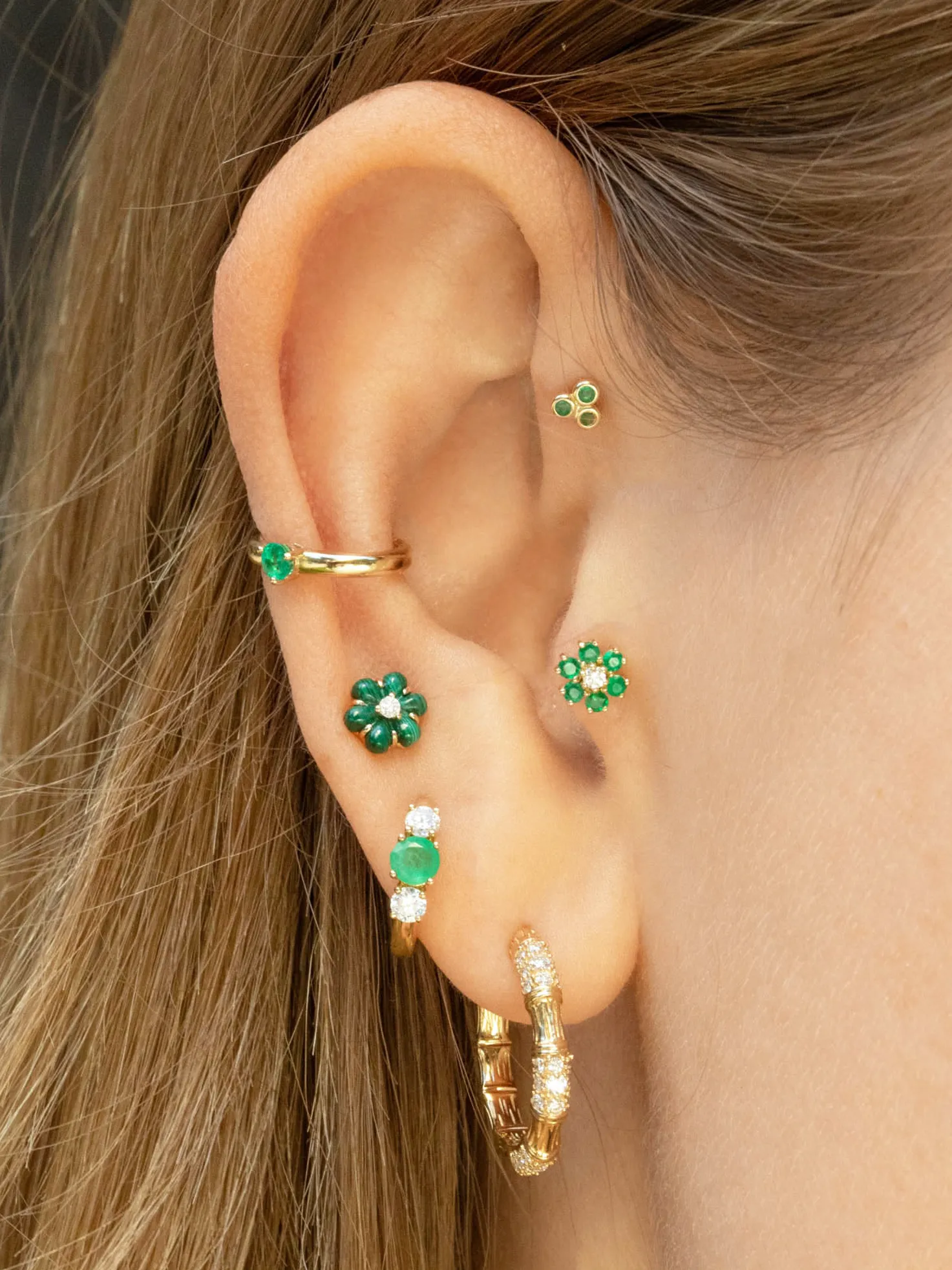 Mini Cluster Stud - Emerald / 14k Yellow Gold