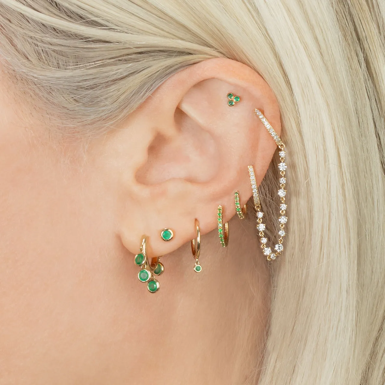 Mini Cluster Stud - Emerald / 14k Yellow Gold