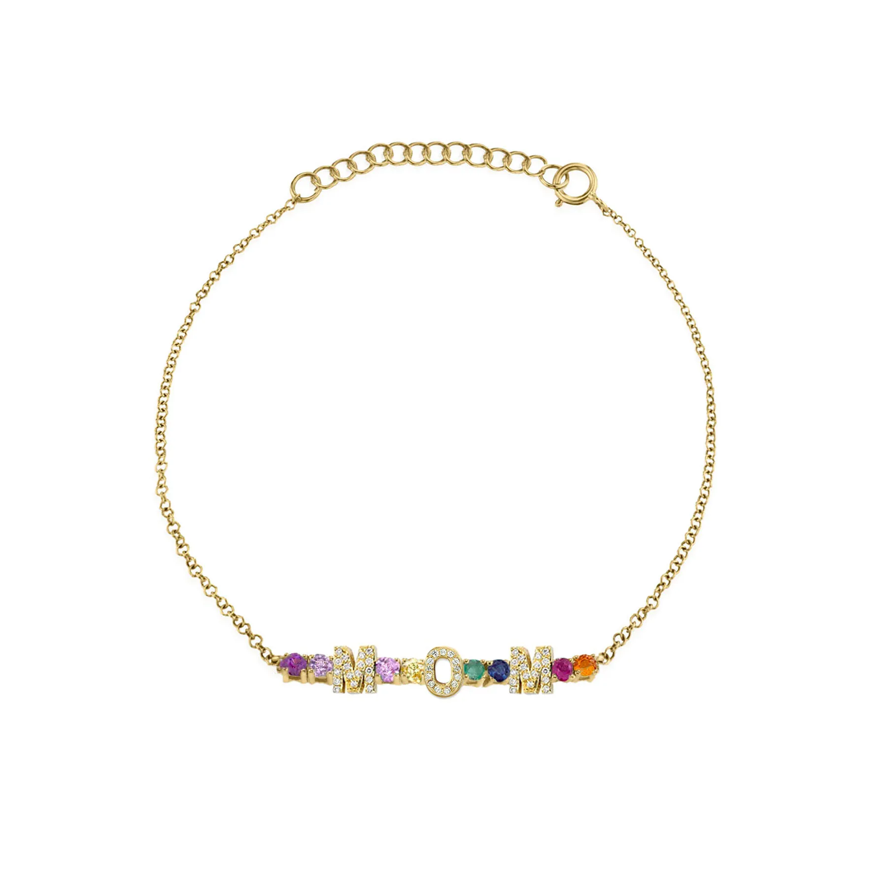 Mini Personalized Tennis Bracelet - Rainbow / 14k Yellow Gold