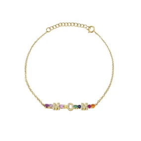 Mini Personalized Tennis Bracelet - Rainbow / 14k Yellow Gold