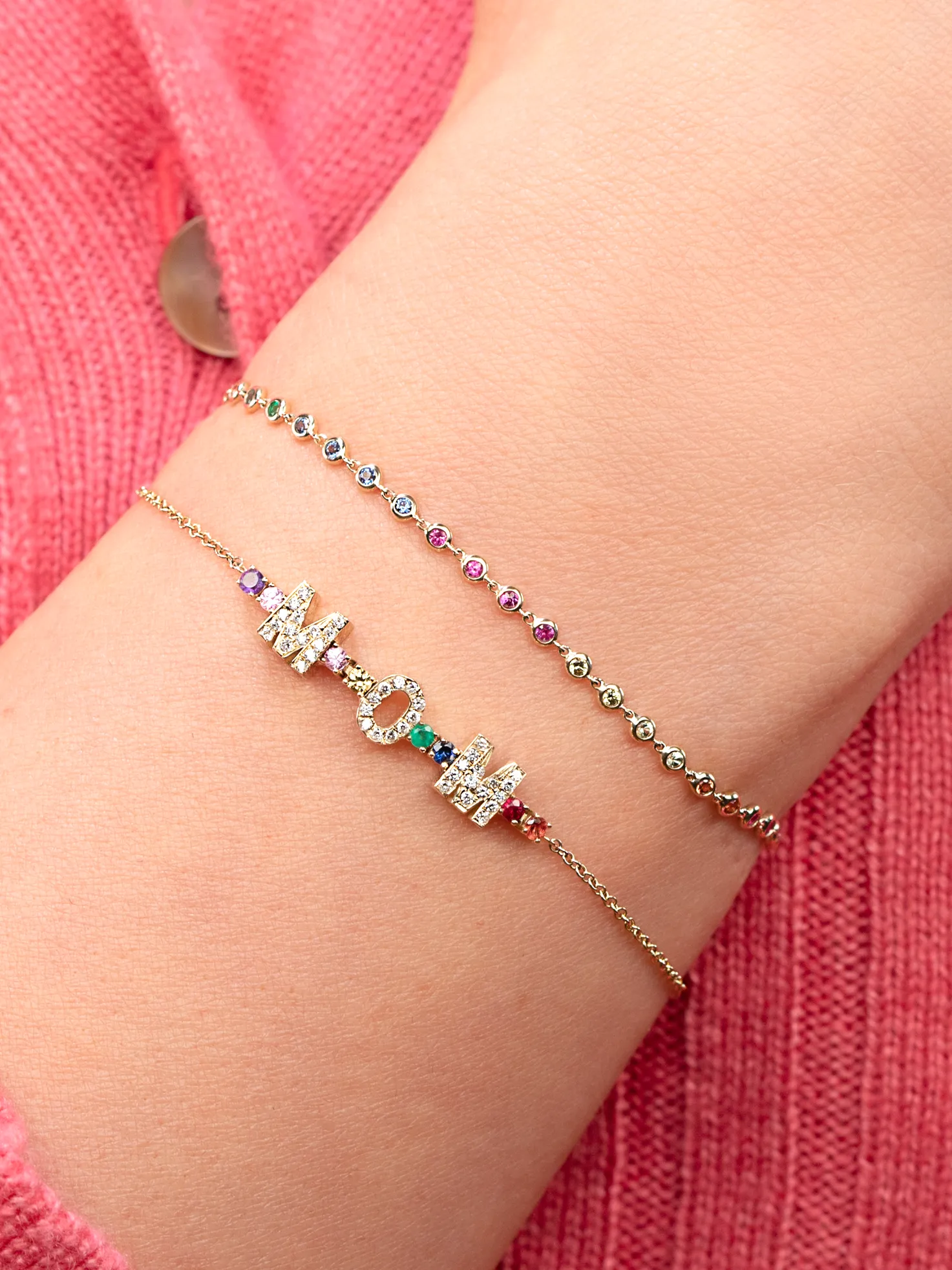 Mini Personalized Tennis Bracelet - Rainbow / 14k Yellow Gold