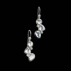 Moonstone & Diamond Earrings, 18K White Gold, Mosaic 3 Stone