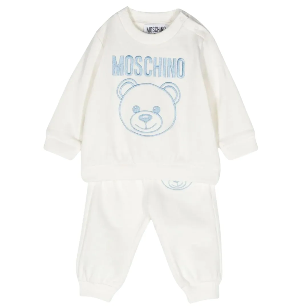 Moschino Track Suit White Teddy Logo Blue