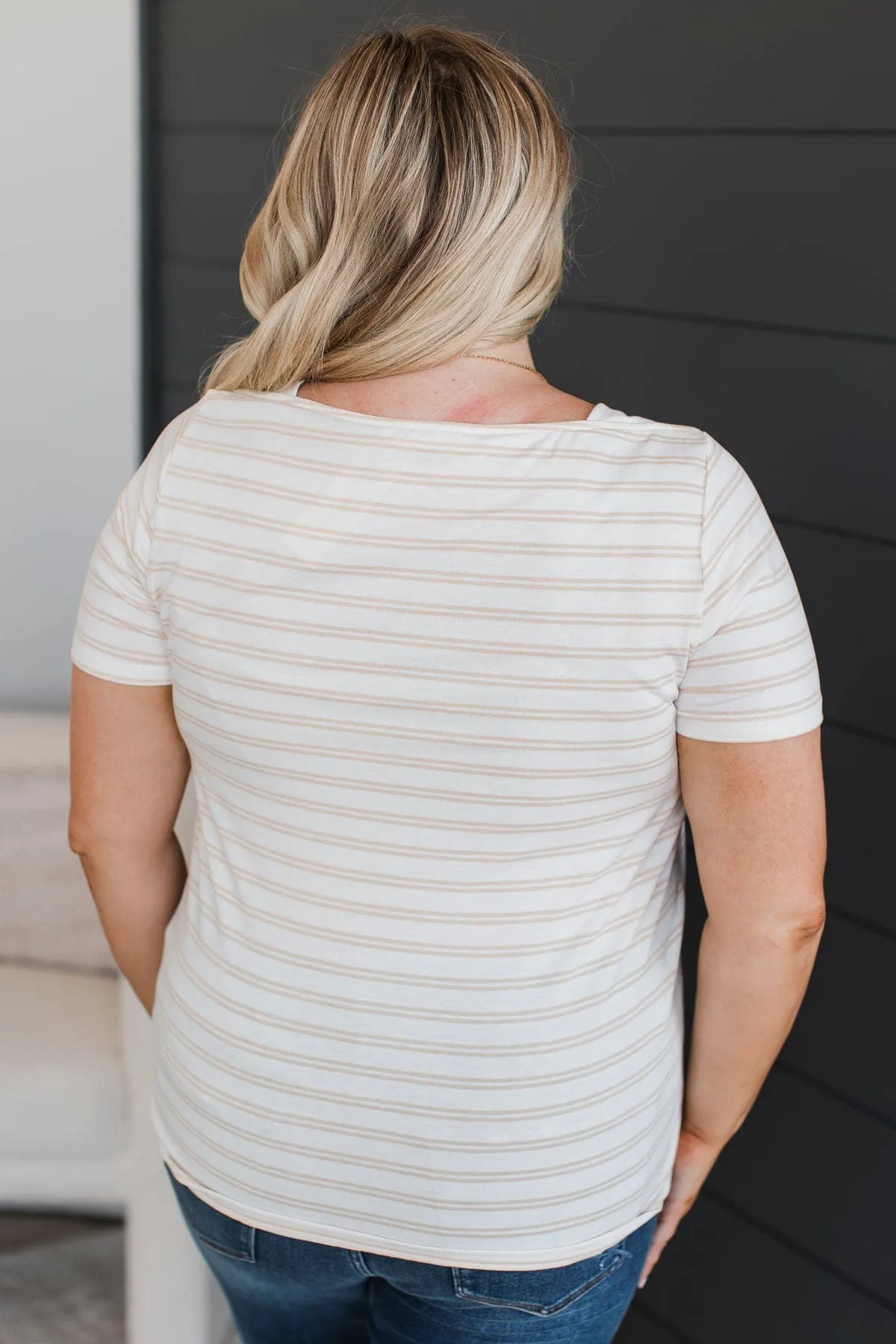 On A Pedestal Striped Short Sleeve Top- Cream